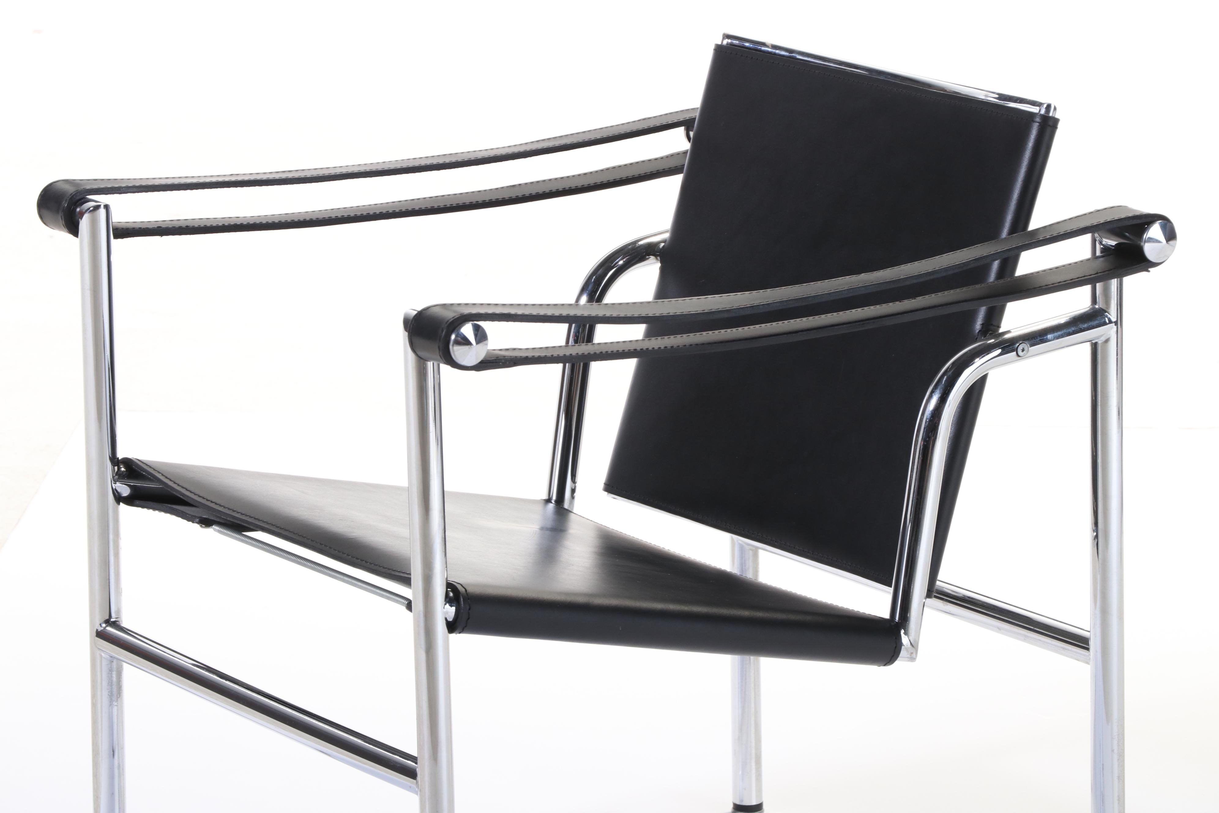 Chromed Steel and Leather Sling Lounge Chair, Manner of Le Corbusier's "LC1"