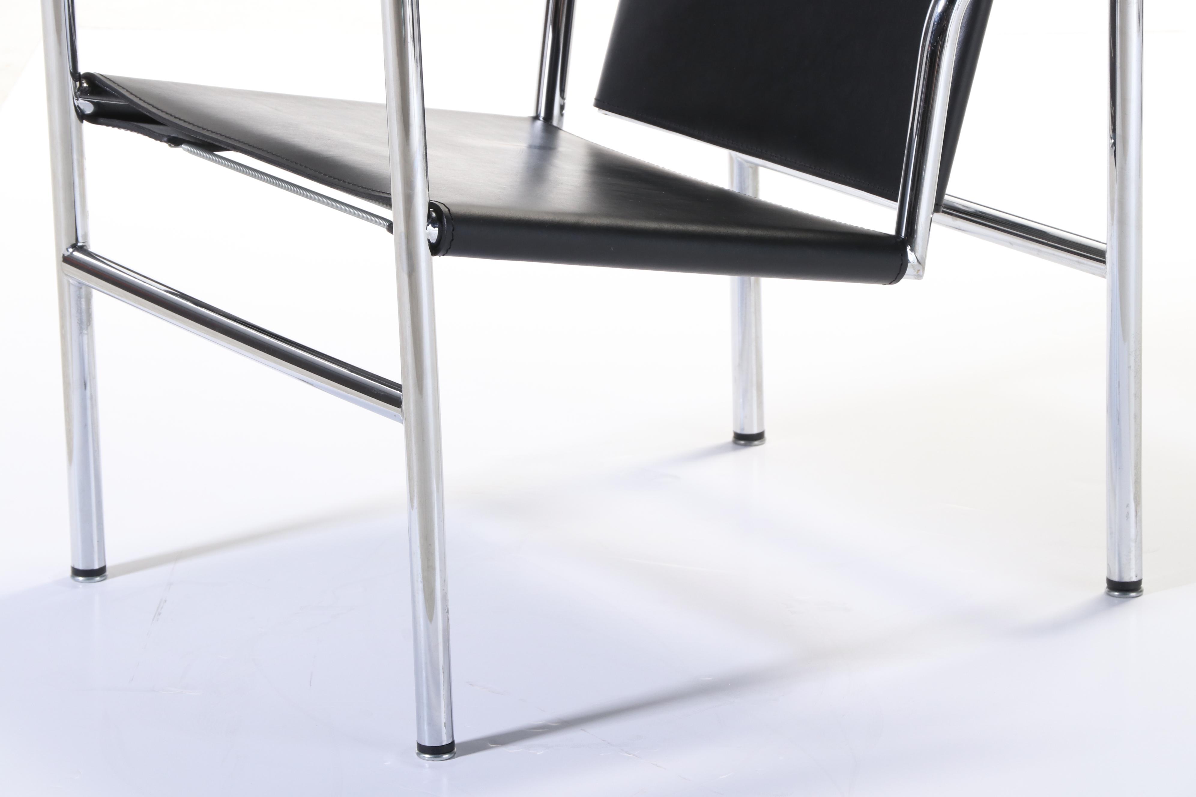 Chromed Steel and Leather Sling Lounge Chair, Manner of Le Corbusier's "LC1"