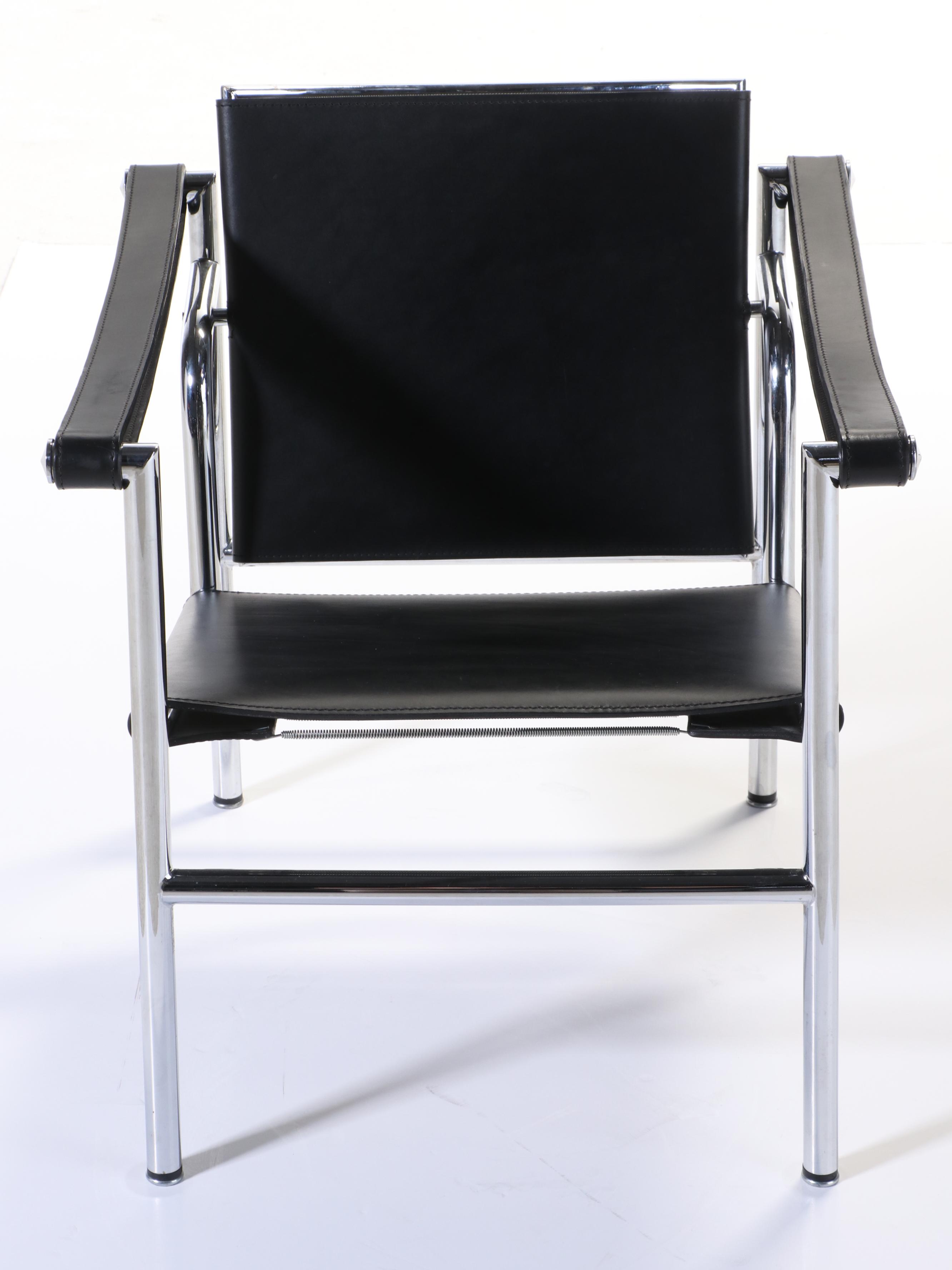 Chromed Steel and Leather Sling Lounge Chair, Manner of Le Corbusier's "LC1"