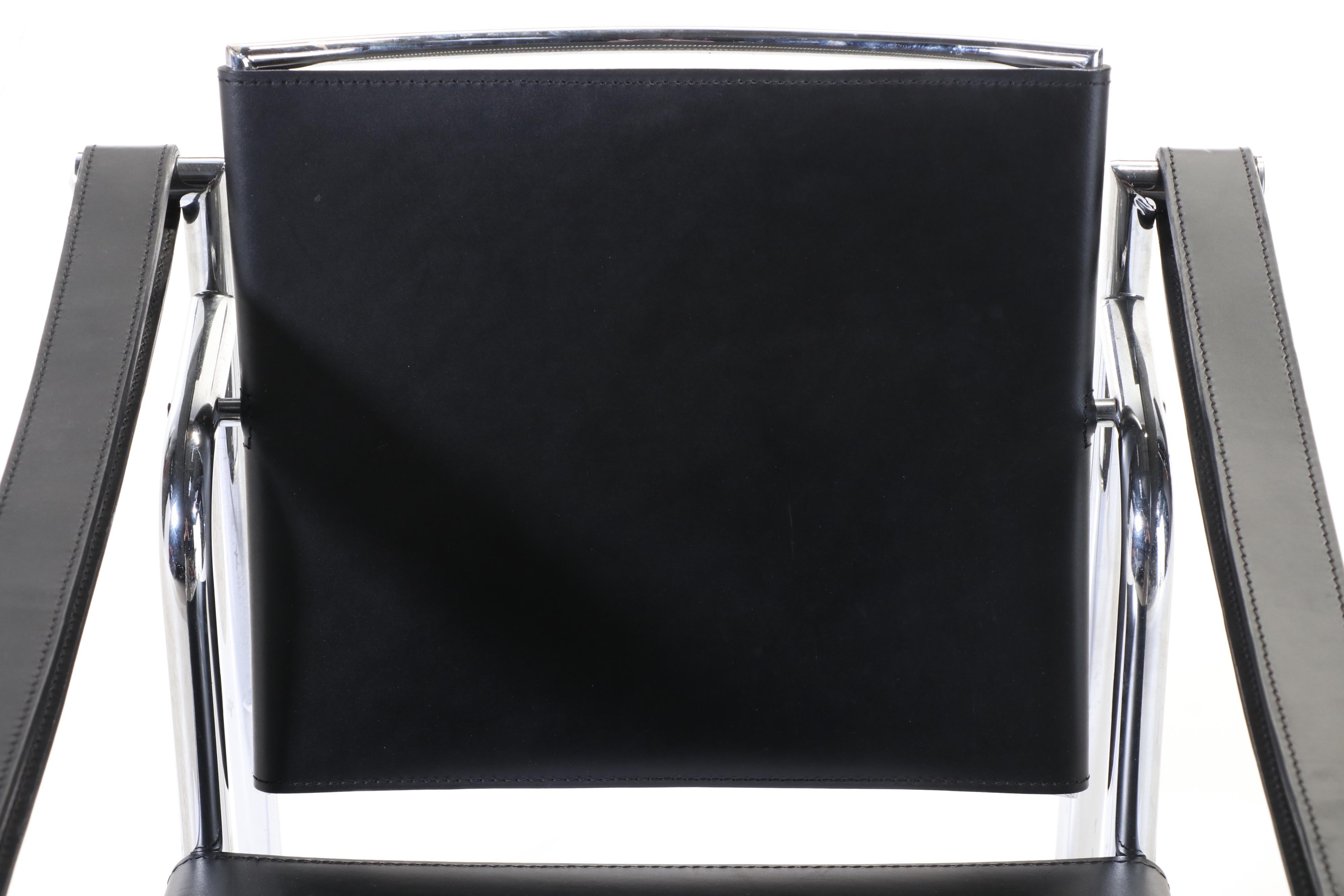 Chromed Steel and Leather Sling Lounge Chair, Manner of Le Corbusier's "LC1"