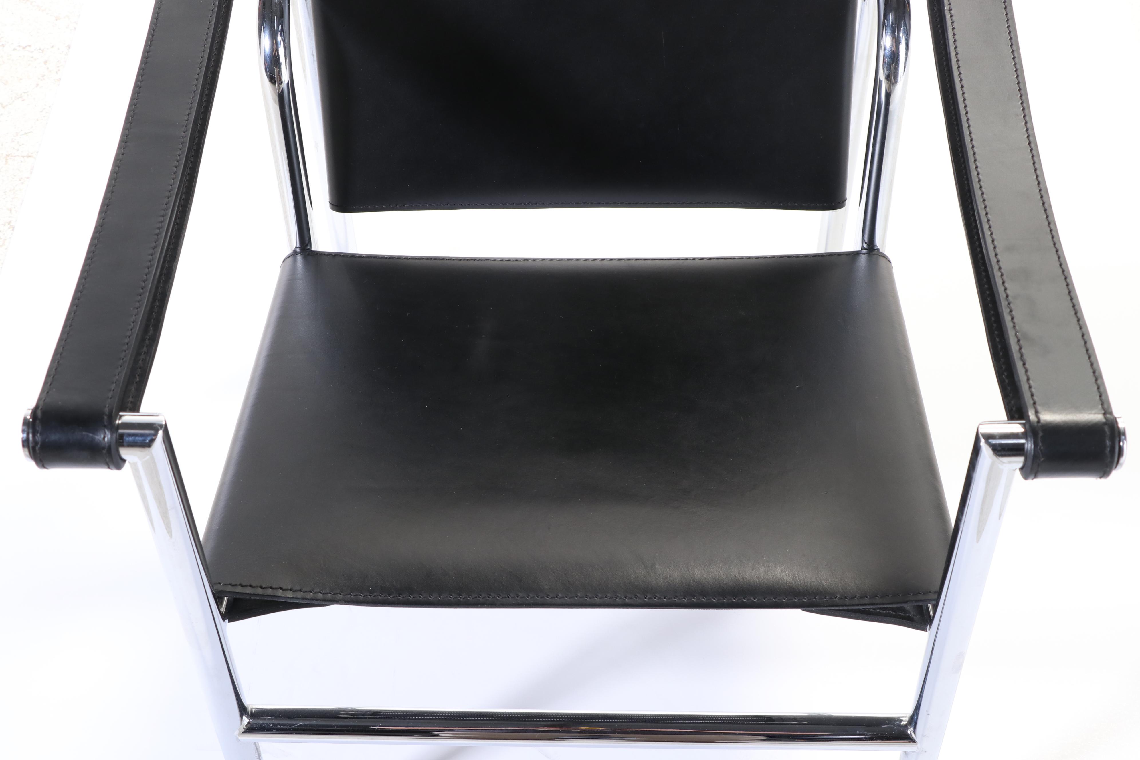 Chromed Steel and Leather Sling Lounge Chair, Manner of Le Corbusier's "LC1"