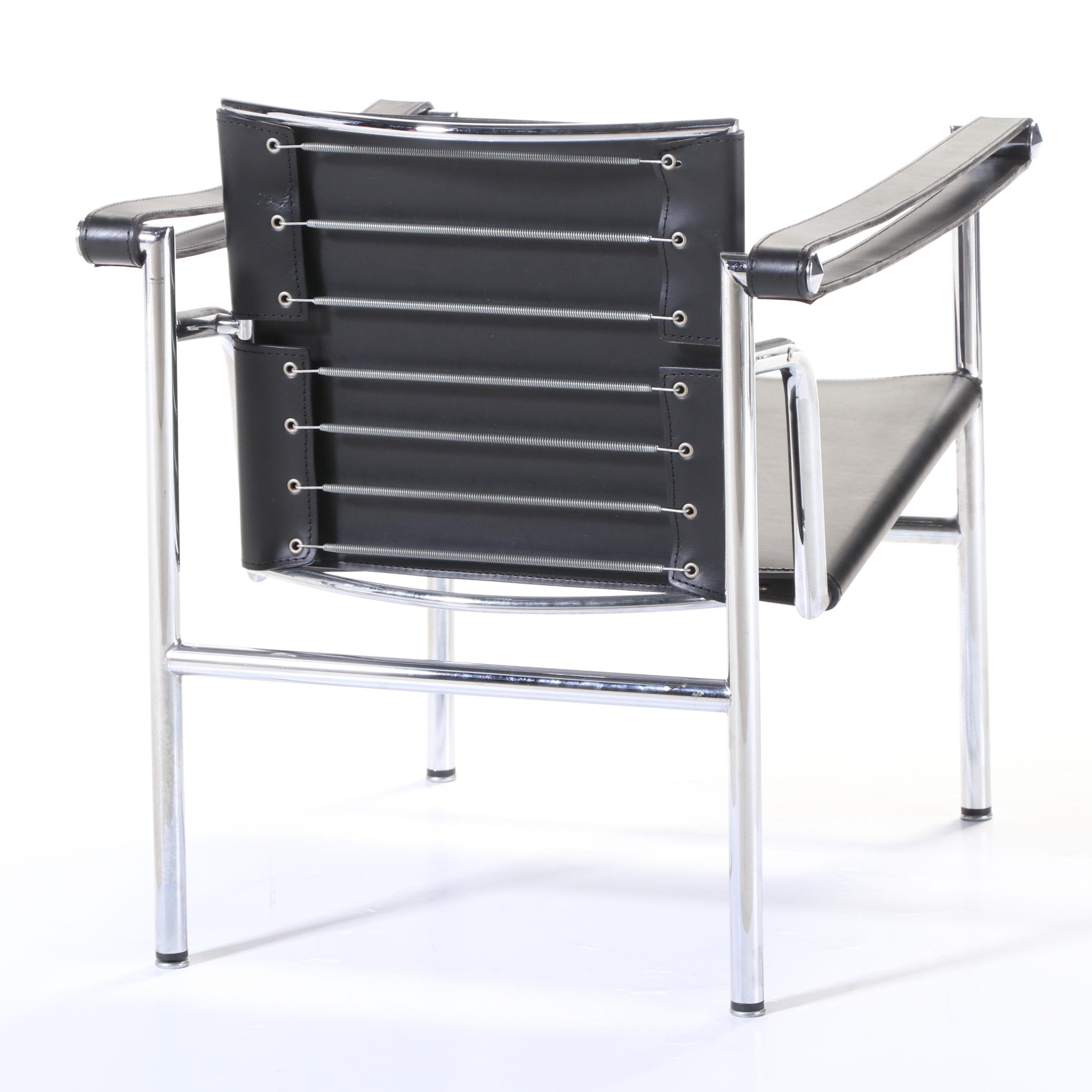 Chromed Steel and Leather Sling Lounge Chair, Manner of Le Corbusier's "LC1"