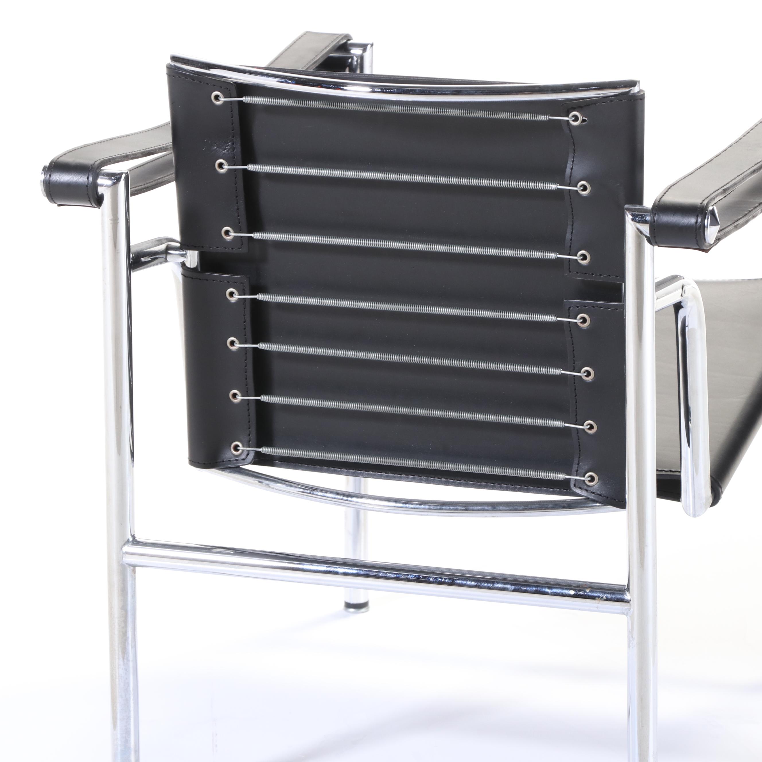Chromed Steel and Leather Sling Lounge Chair, Manner of Le Corbusier's "LC1"