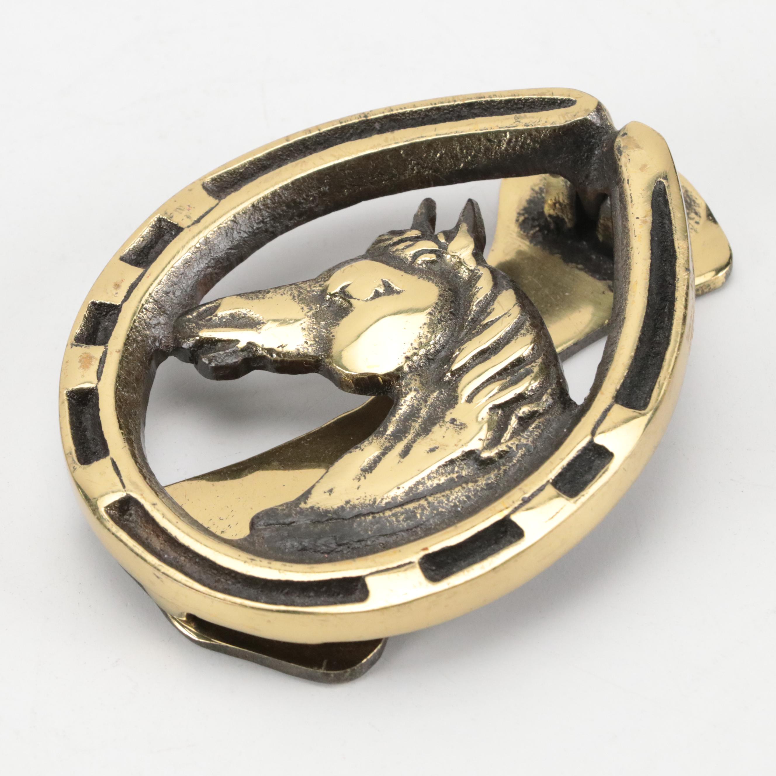 Brass Stirrup Bookends with English Brass Equestrian Wall Hook and