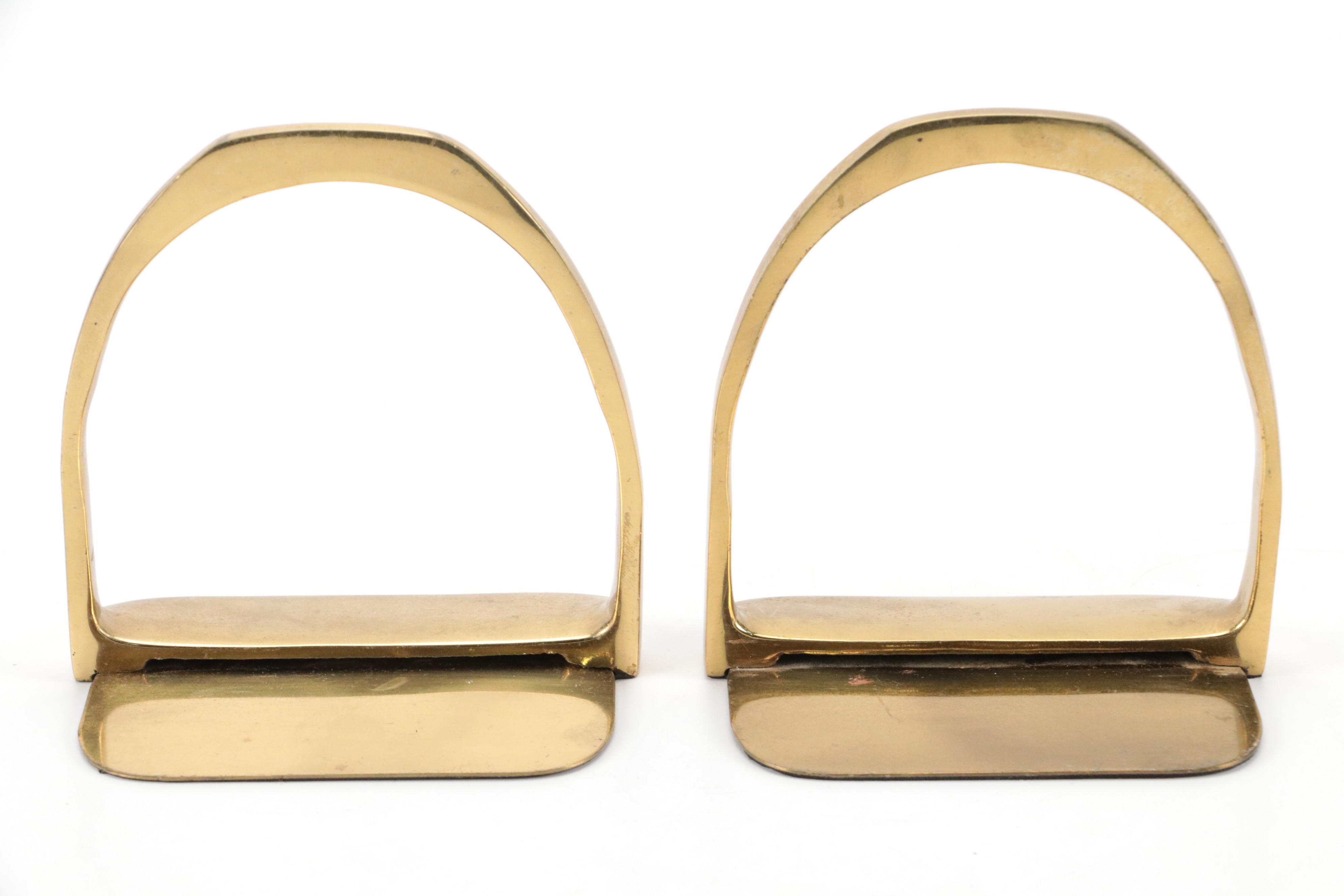 Brass Stirrup Bookends with English Brass Equestrian Wall Hook and