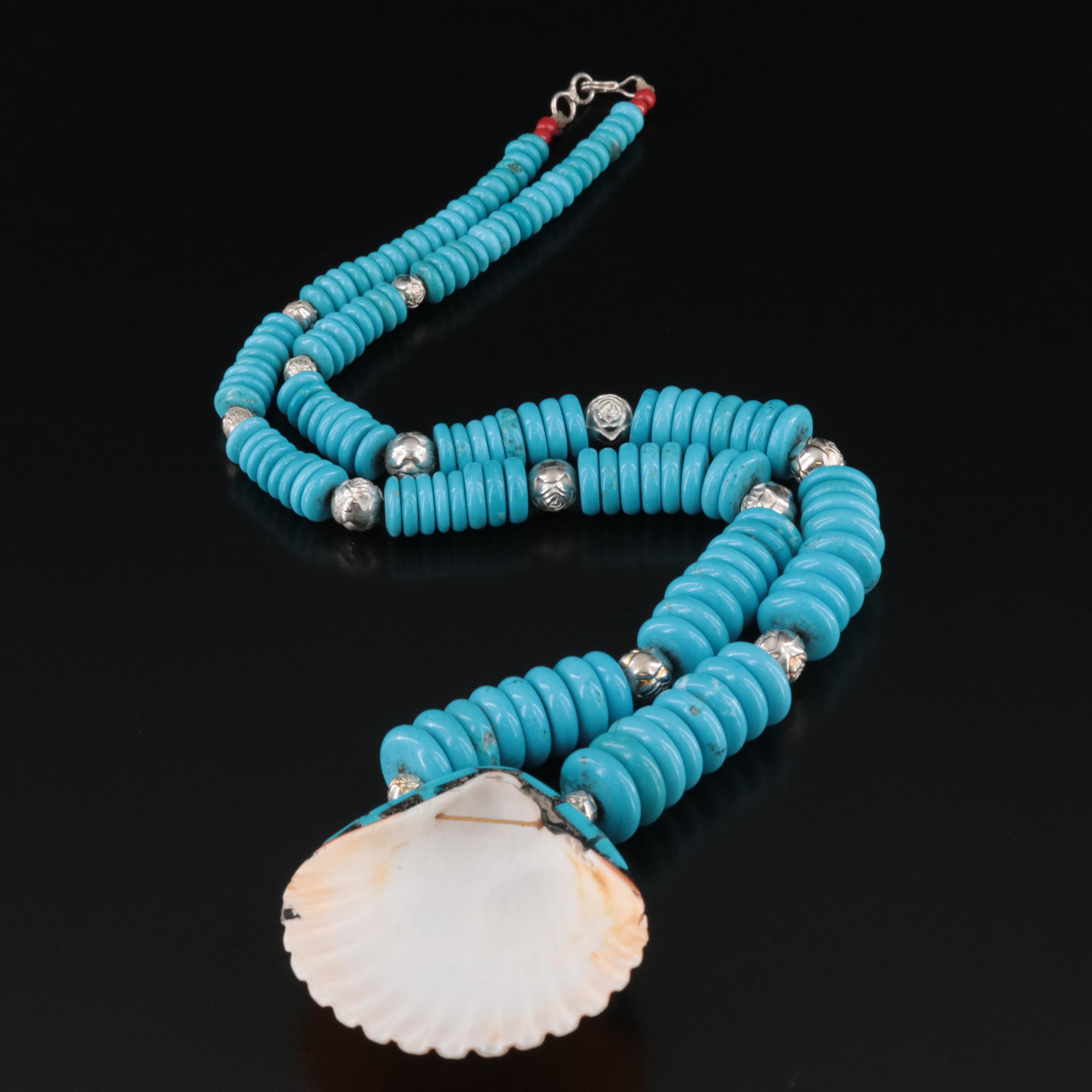 Turquoise, Shell and Coral Necklace