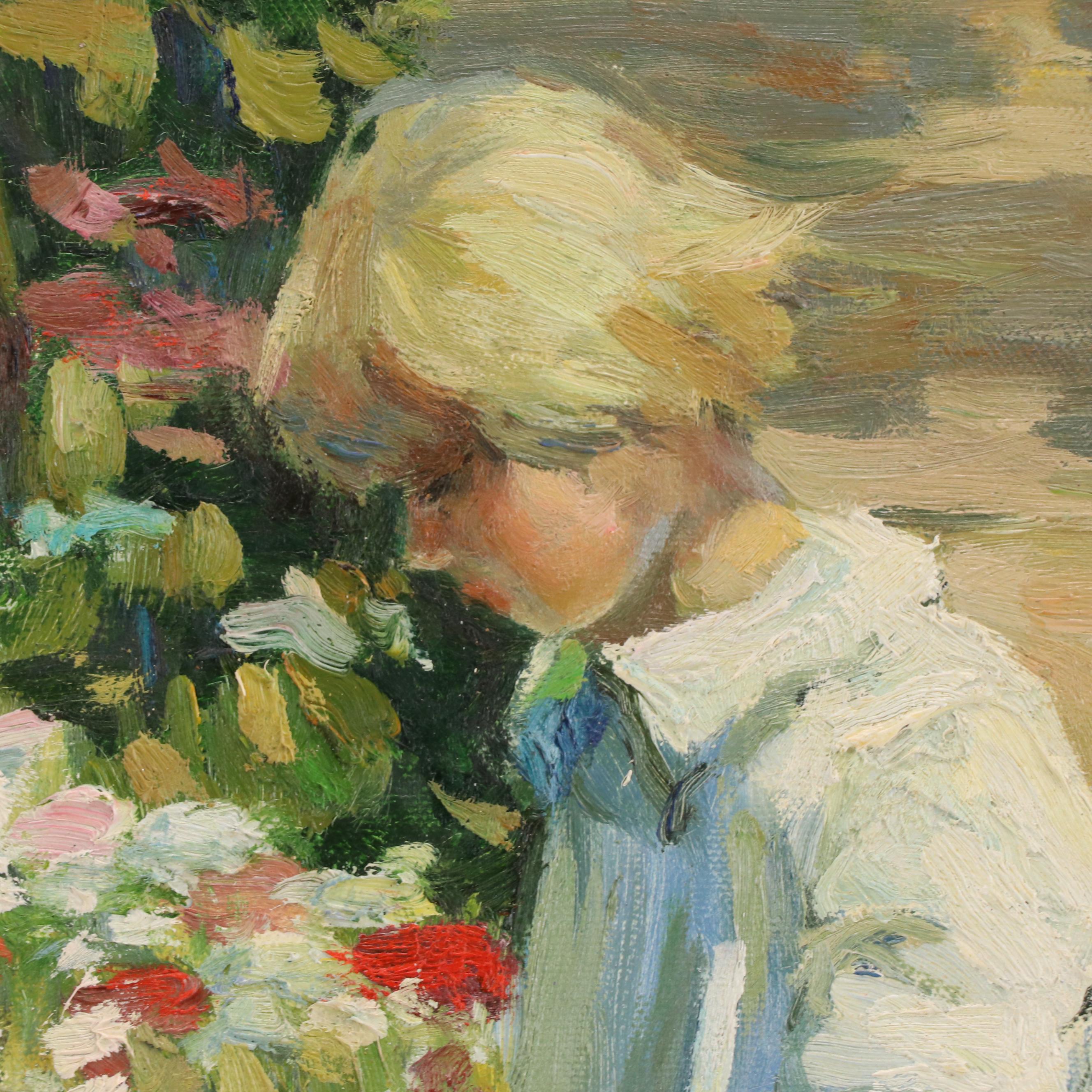 Landscape Oil Painting of Child in Garden Scene