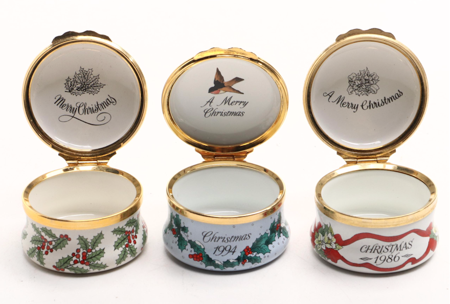 Halcyon Days Christmas Themed Enamel Boxes Including Jacobson's and ...