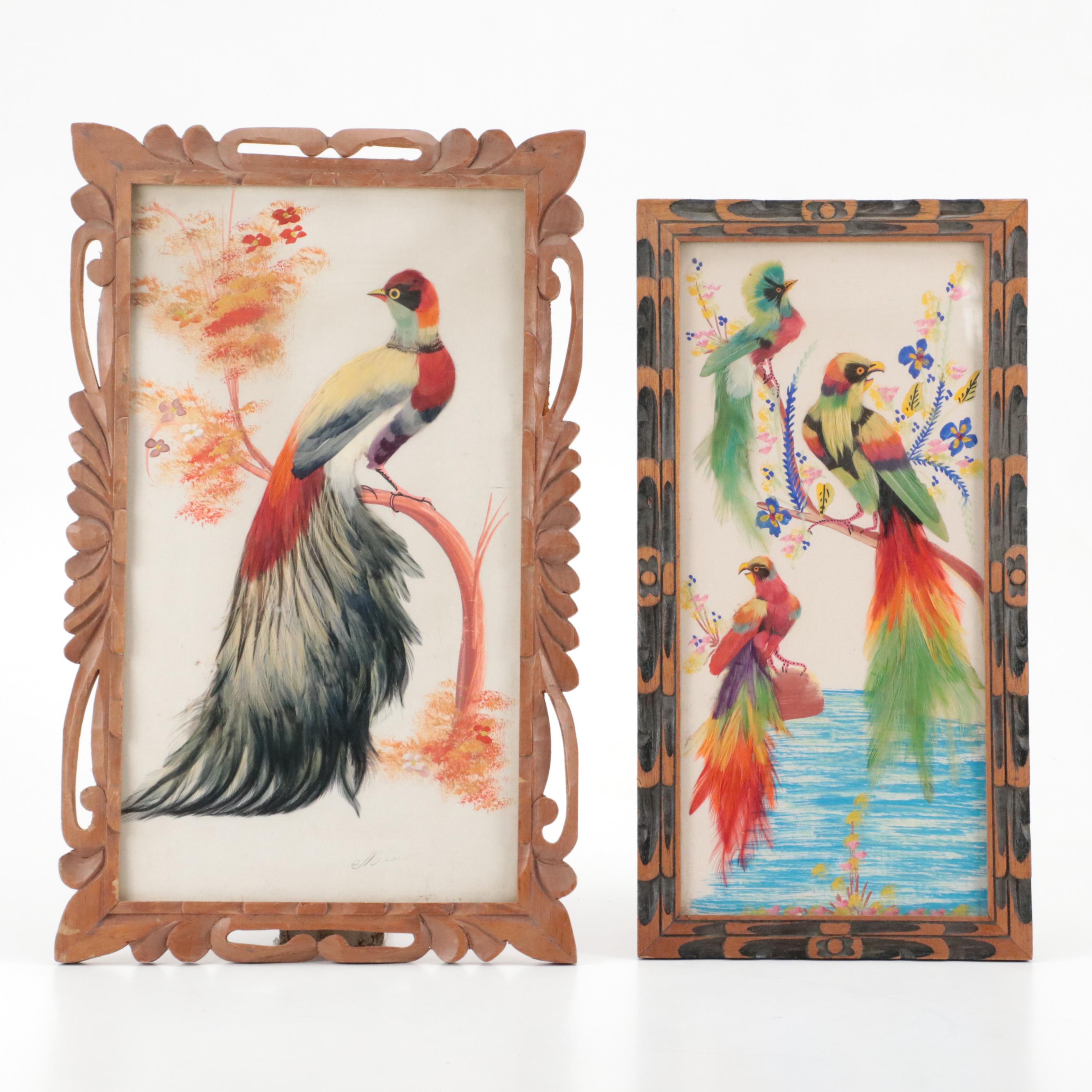 Cartimex and Other Bird Motif Mexican Feathercraft Wall Plaques