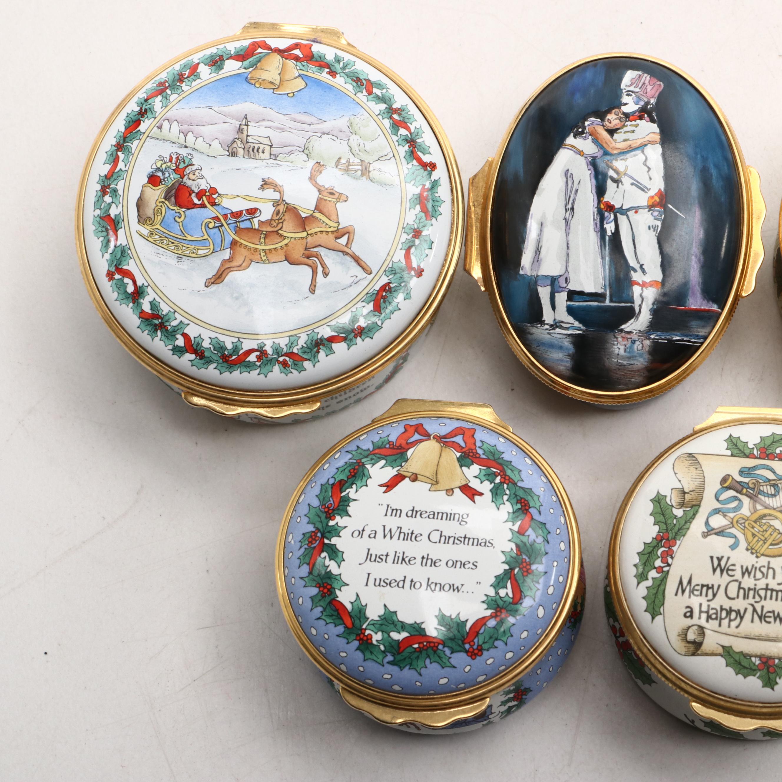Halcyon Days Christmas-Themed Enamel Music Boxes