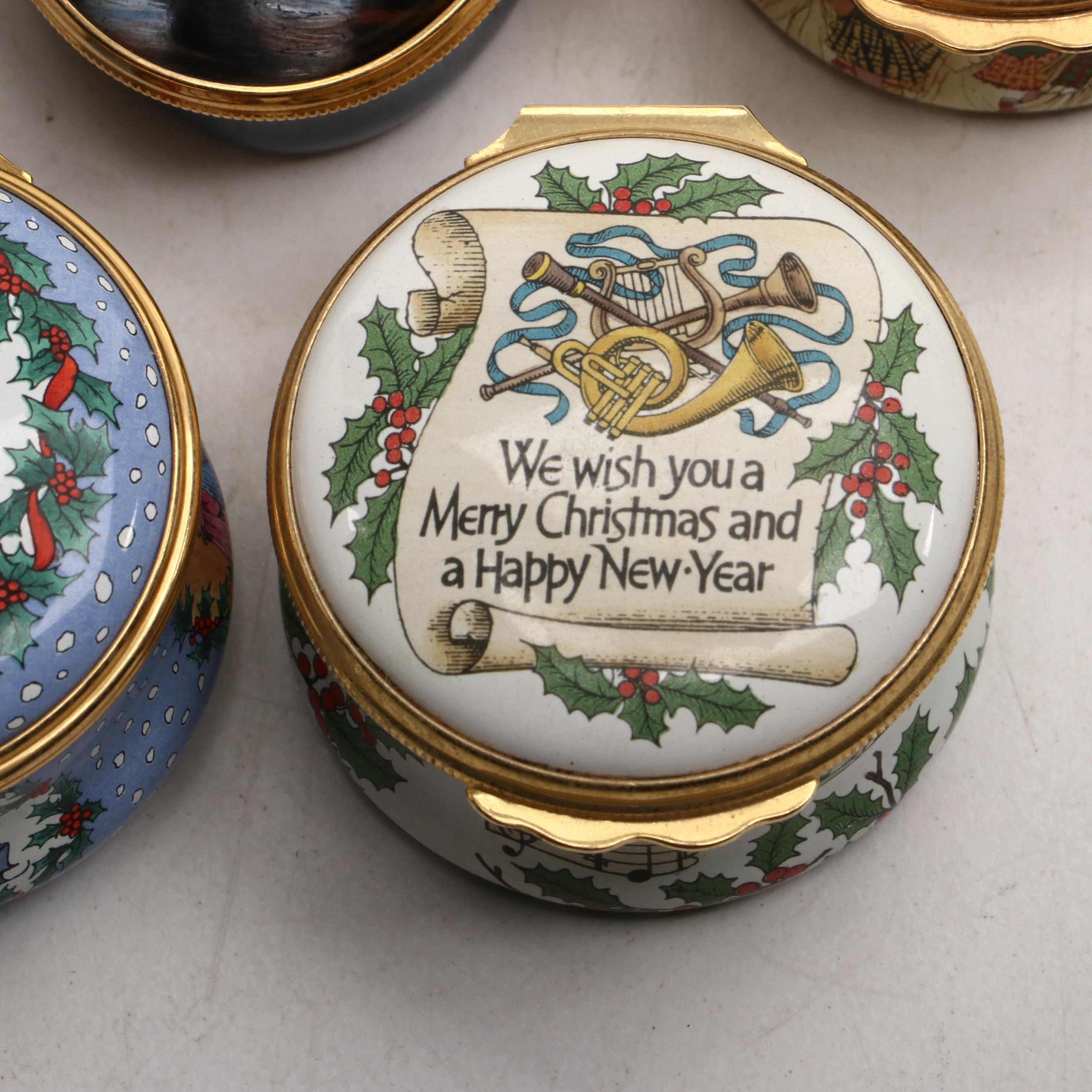 Halcyon Days Christmas-Themed Enamel Music Boxes