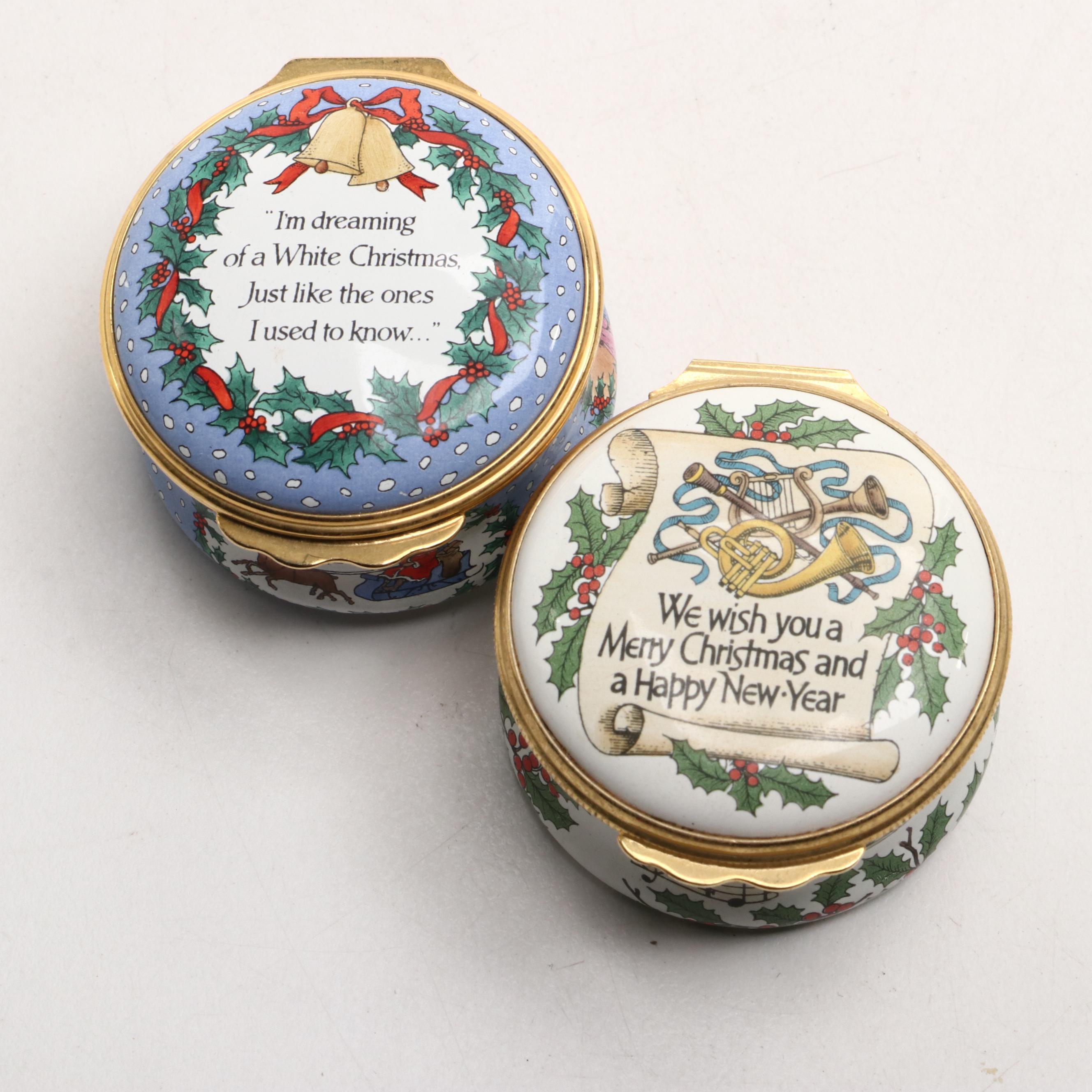 Halcyon Days Christmas-Themed Enamel Music Boxes