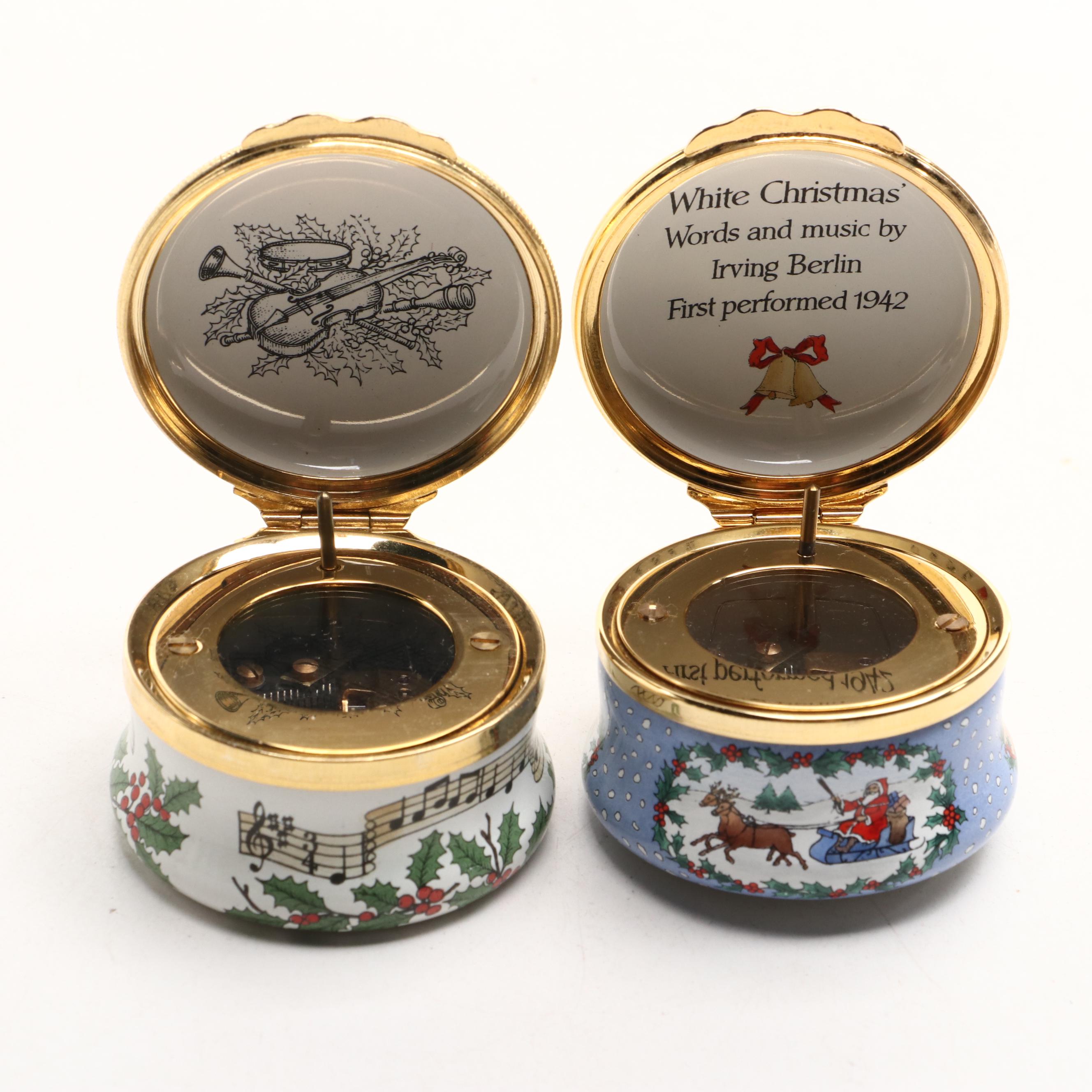 Halcyon Days Christmas-Themed Enamel Music Boxes