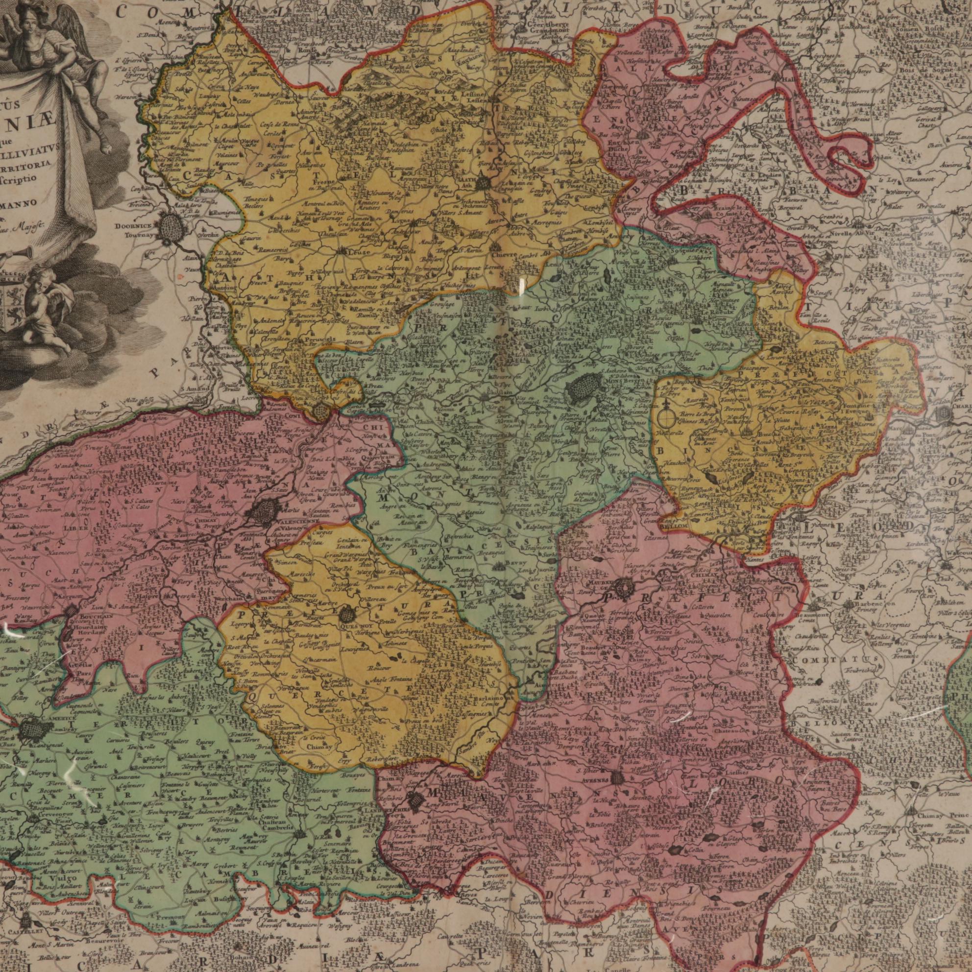 Johann Baptiste Homann Hand-Colored Engraved Map "Hannoniae", 18th Century