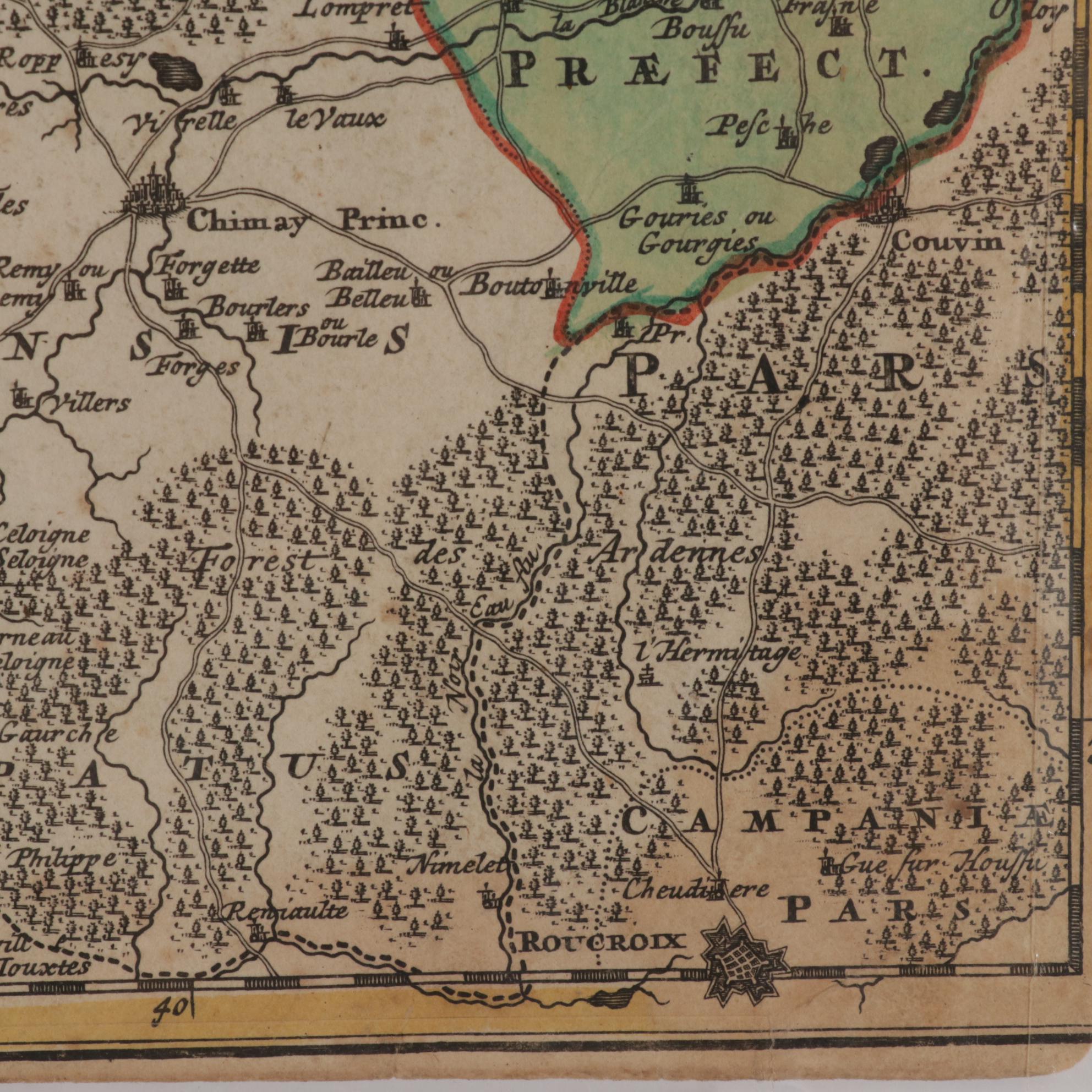 Johann Baptiste Homann Hand-Colored Engraved Map "Hannoniae", 18th Century