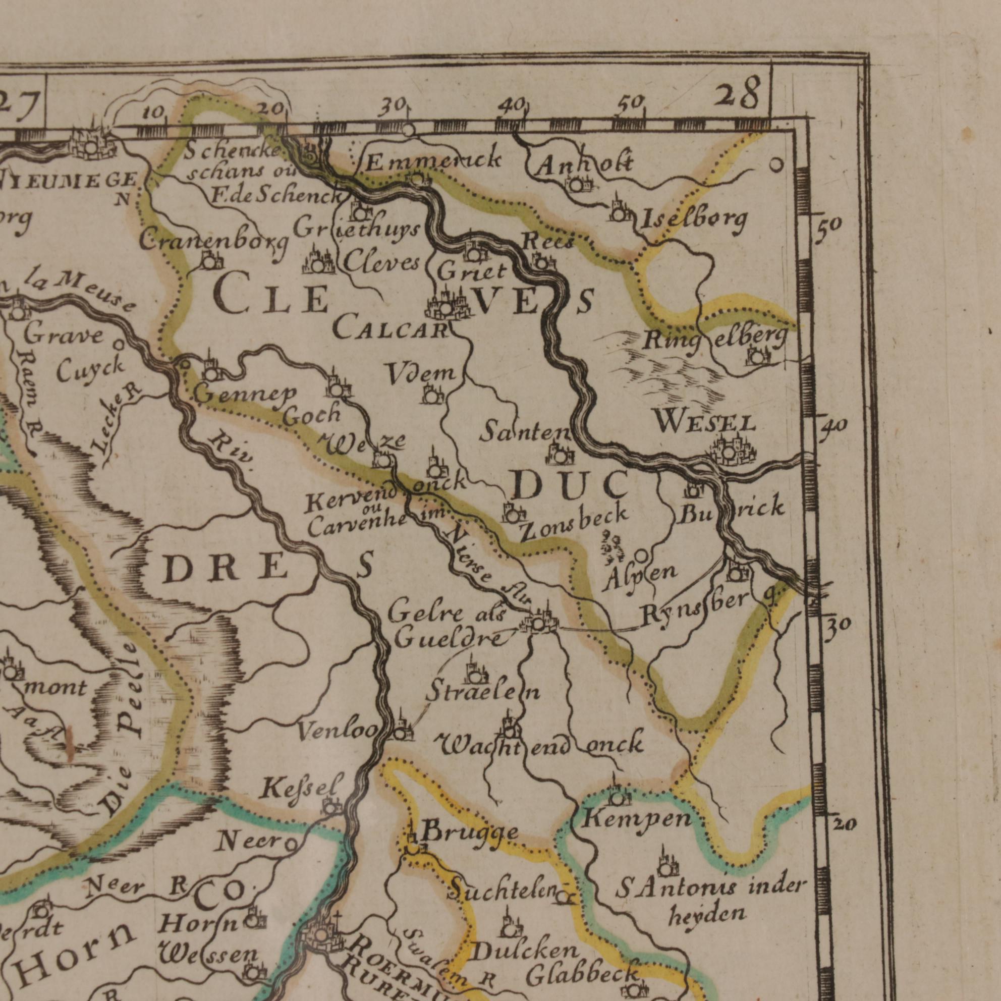 Nicolas Sanson Engraved Map of Belgium and Northwestern France, Mid-17th Century