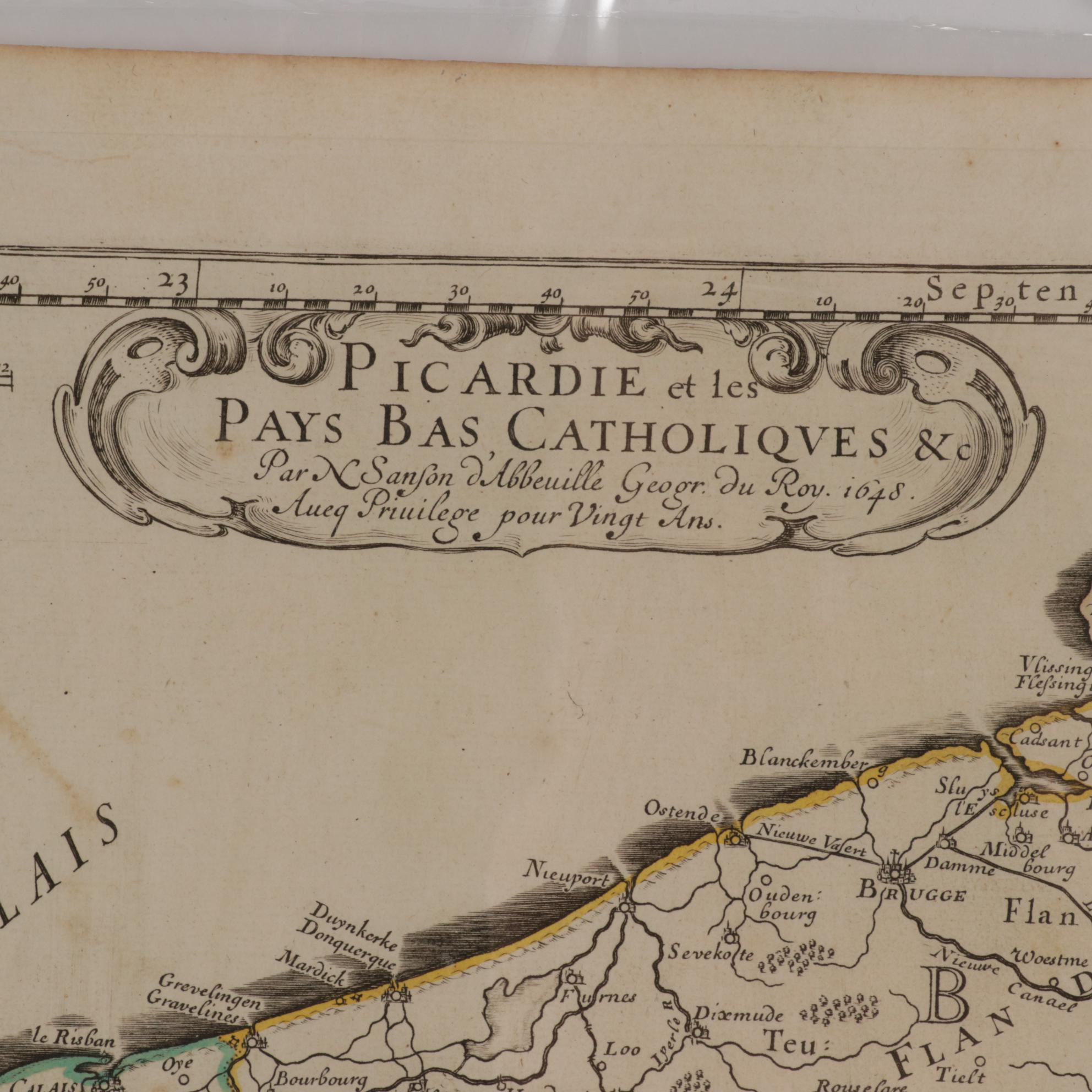 Nicolas Sanson Engraved Map of Belgium and Northwestern France, Mid-17th Century