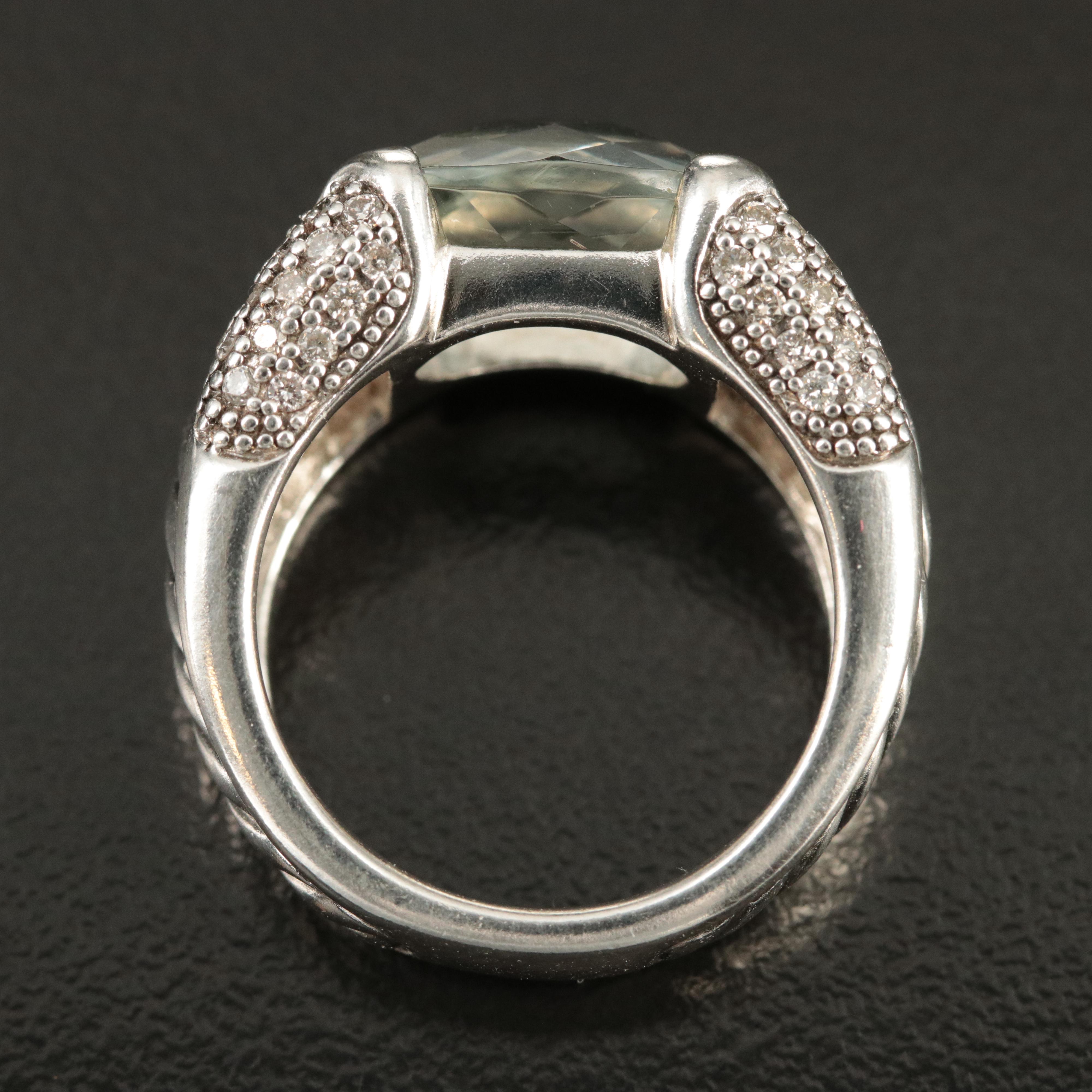 David Yurman Sterling Prasiolite and 0.36 CTW Diamond Sculpted Cable Ring