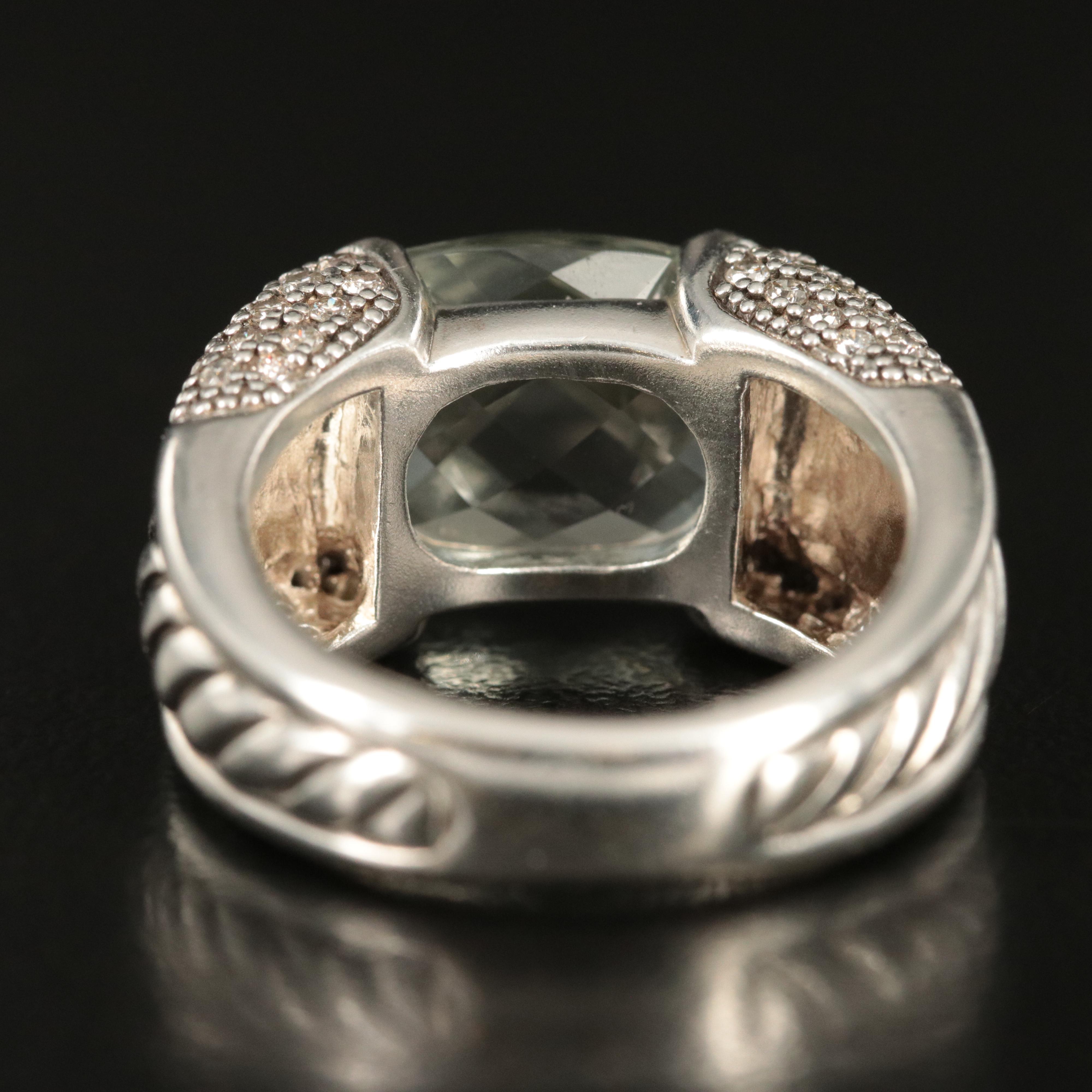 David Yurman Sterling Prasiolite and 0.36 CTW Diamond Sculpted Cable Ring