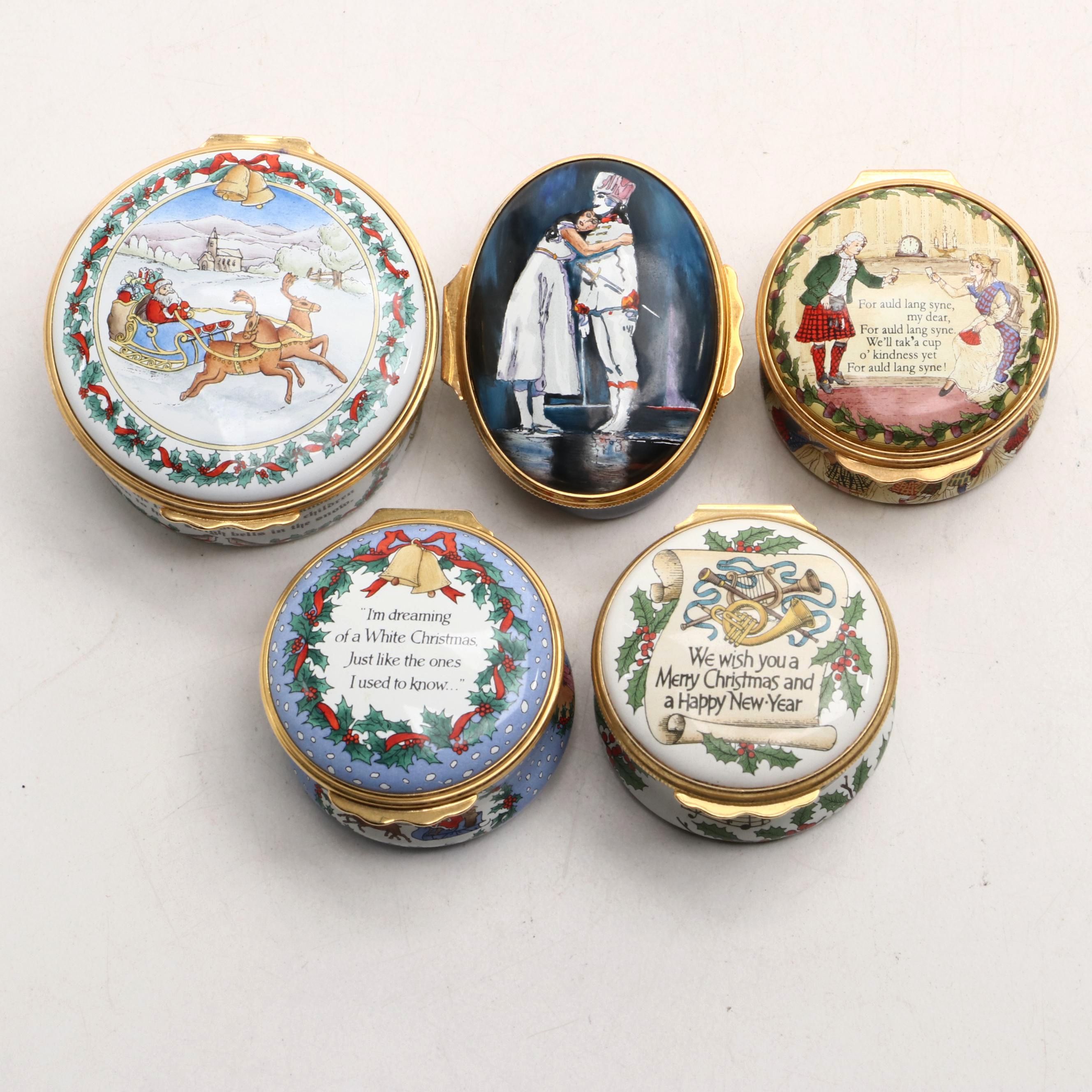 Halcyon Days Christmas-Themed Enamel Music Boxes