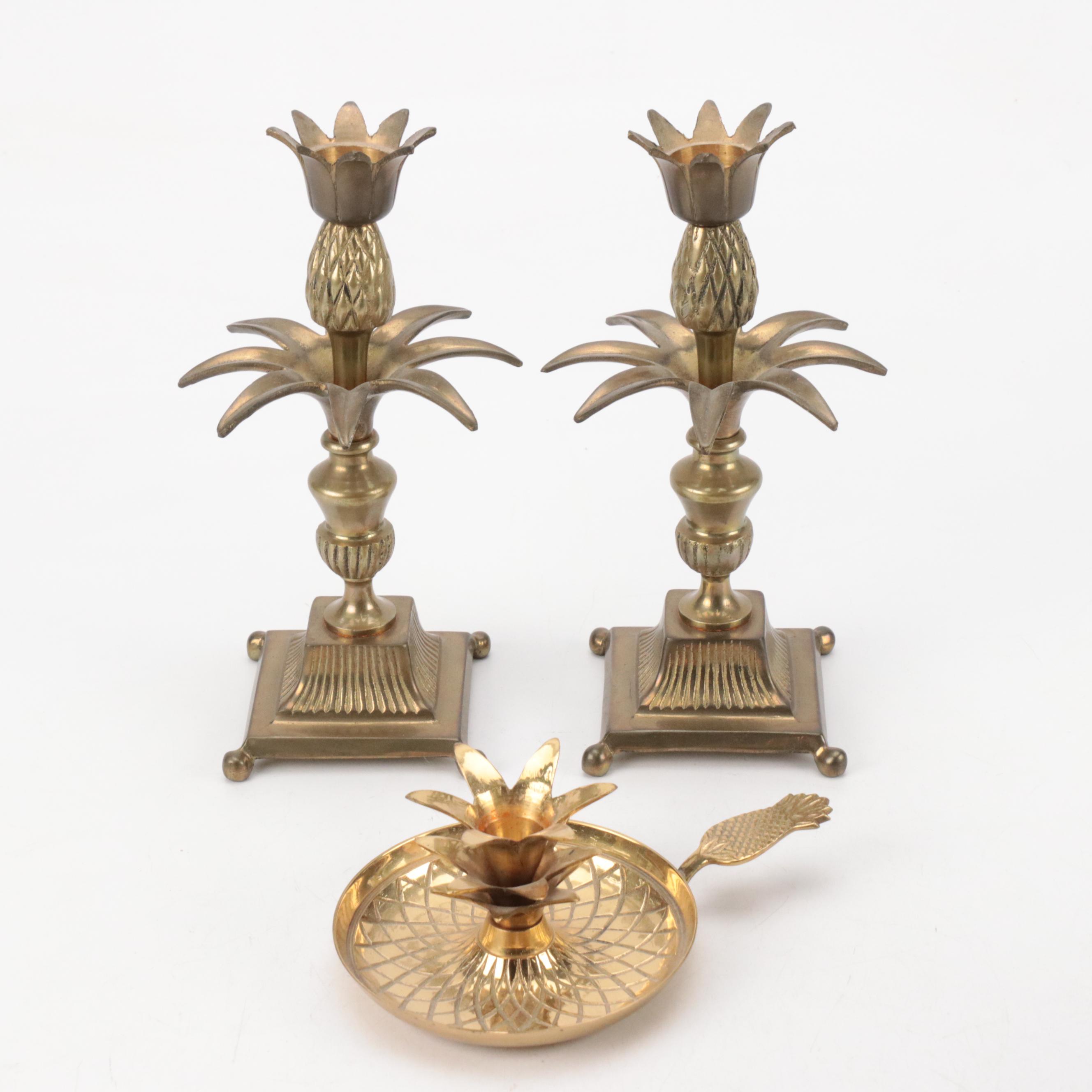 Pineapple-Form Candlesticks and Bells With "Night Watchmen" Character Mug
