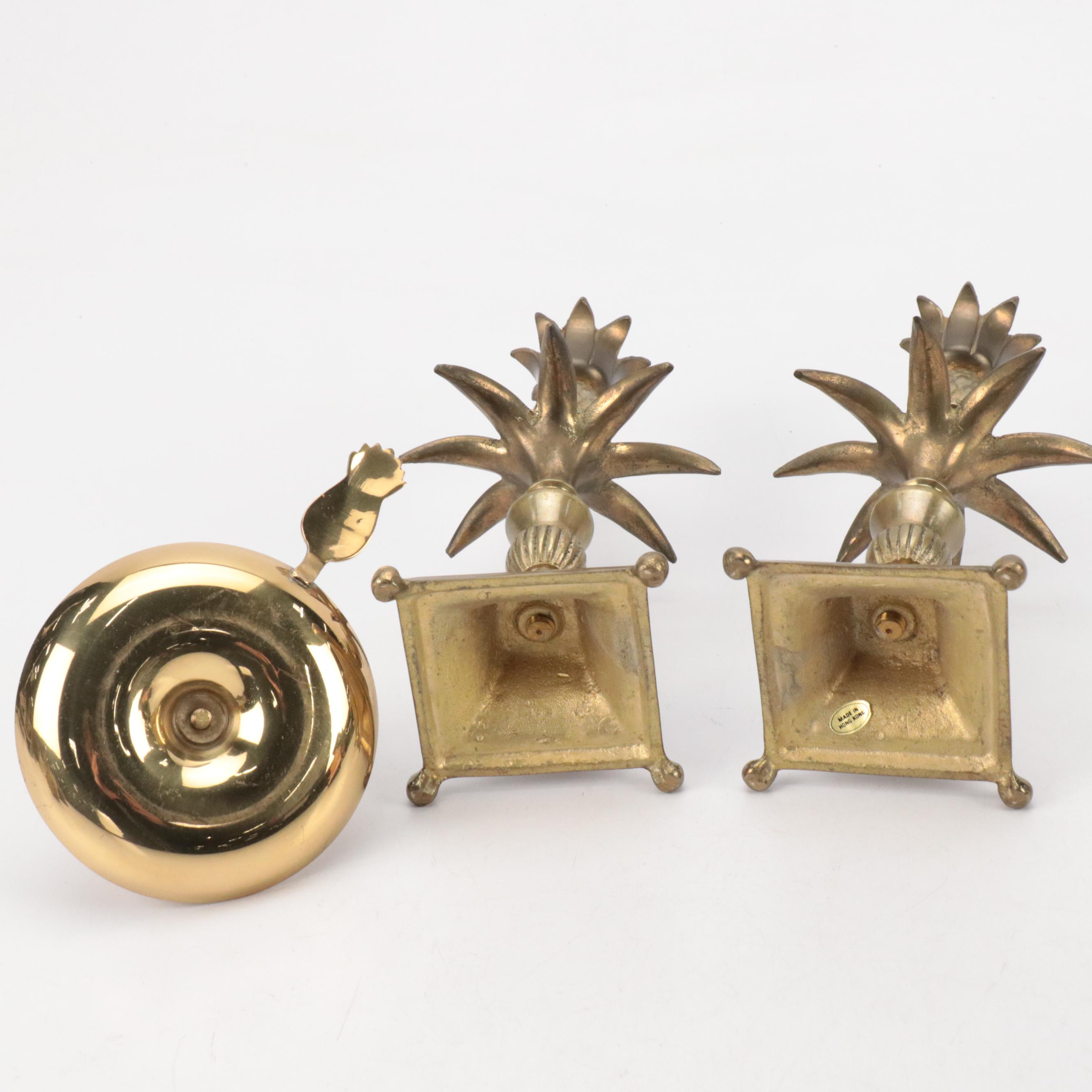 Pineapple-Form Candlesticks and Bells With "Night Watchmen" Character Mug