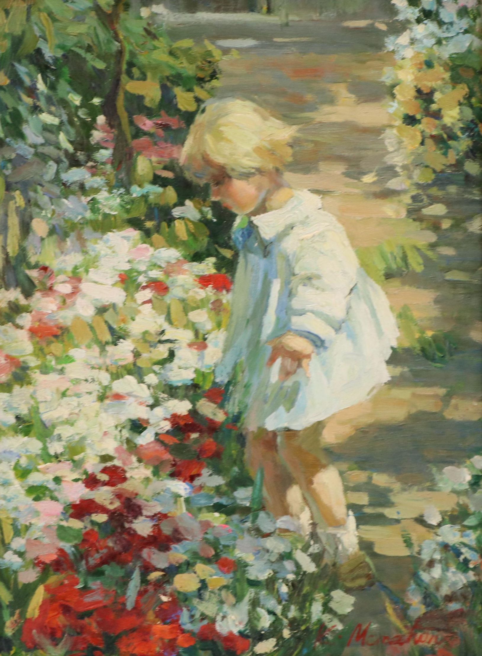 Landscape Oil Painting of Child in Garden Scene