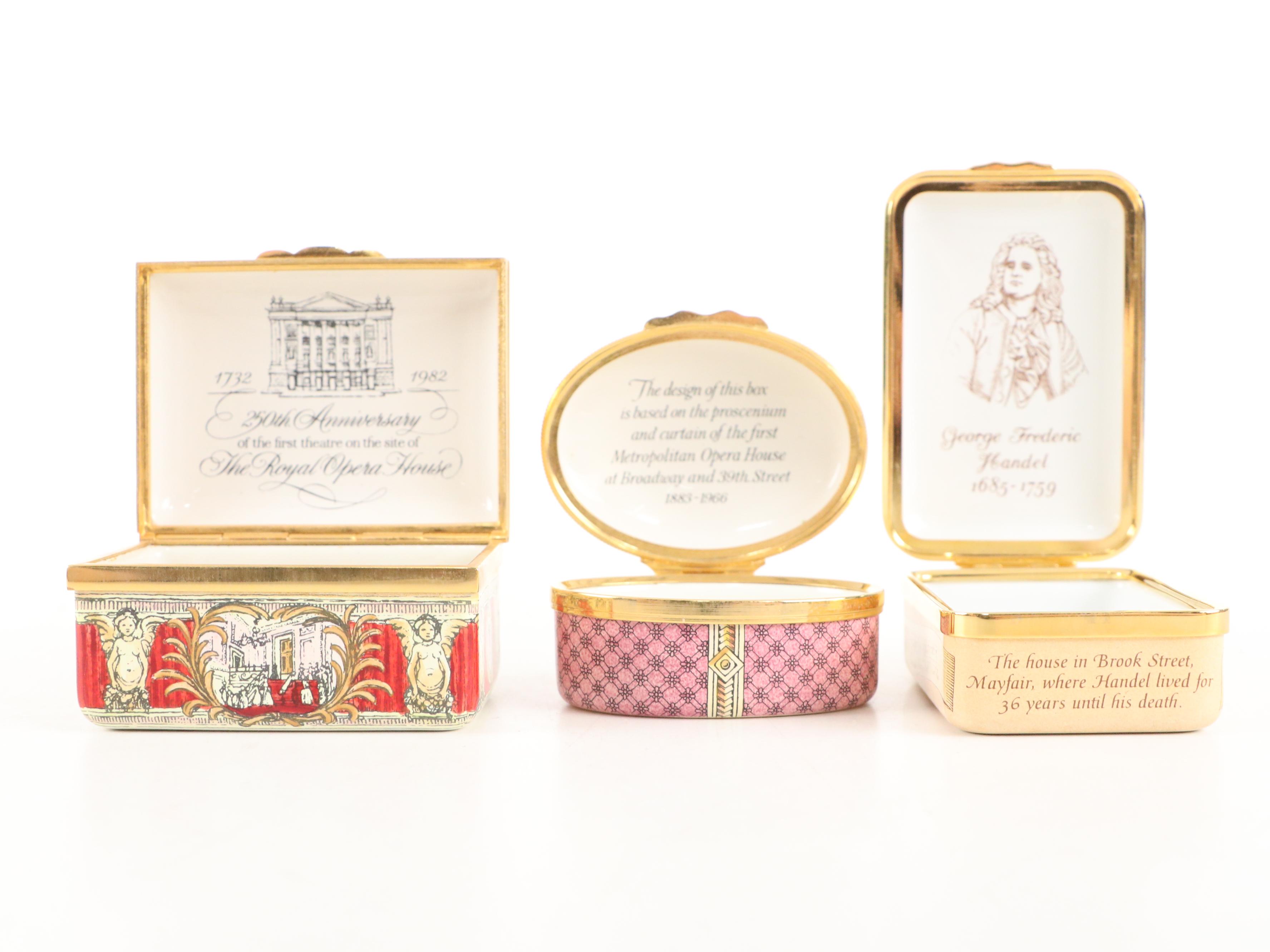 Halcyon Days Enamel Boxes Including Music Box and More