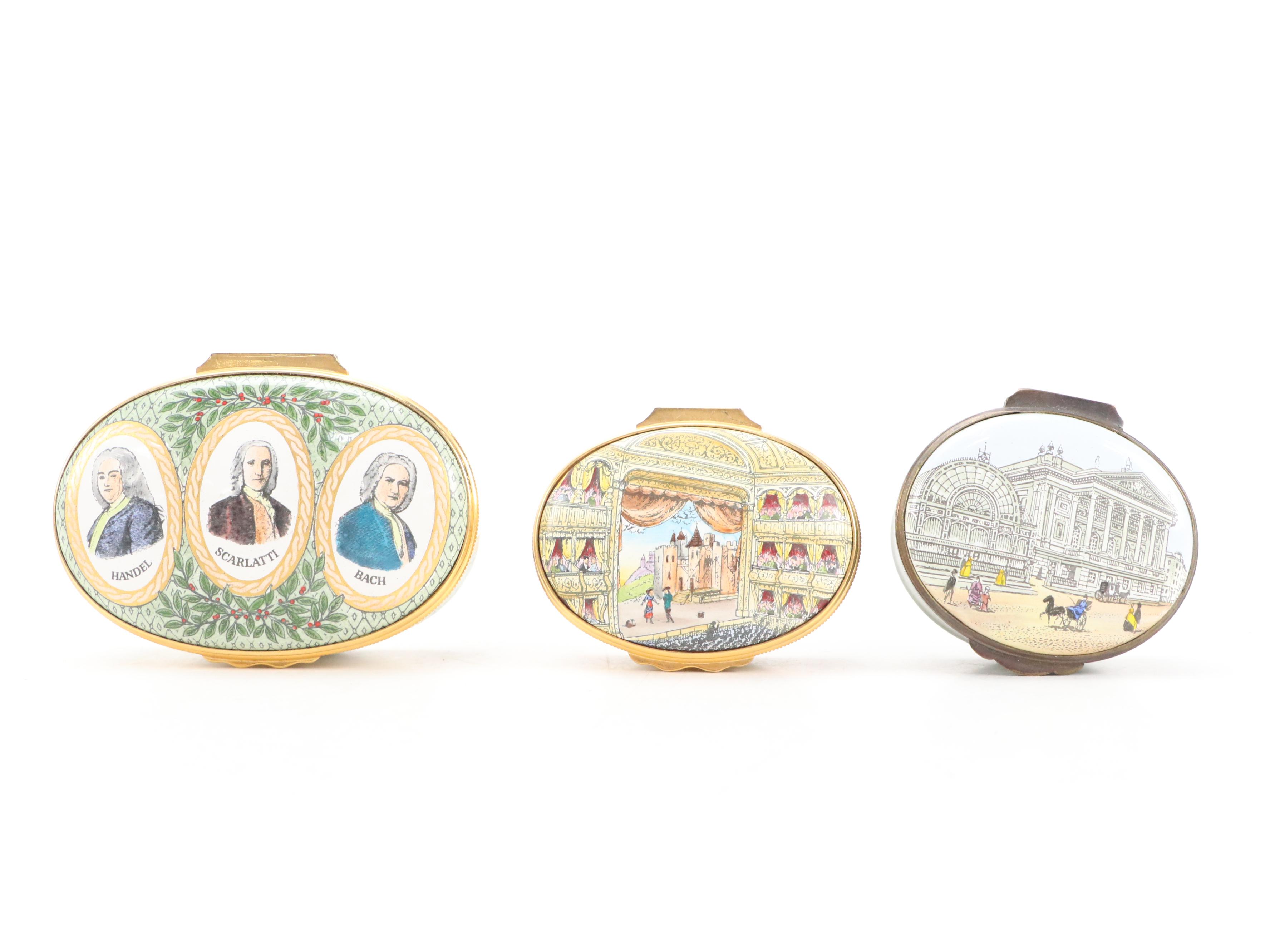 Halcyon Days Enamel Boxes Including Music Box and More