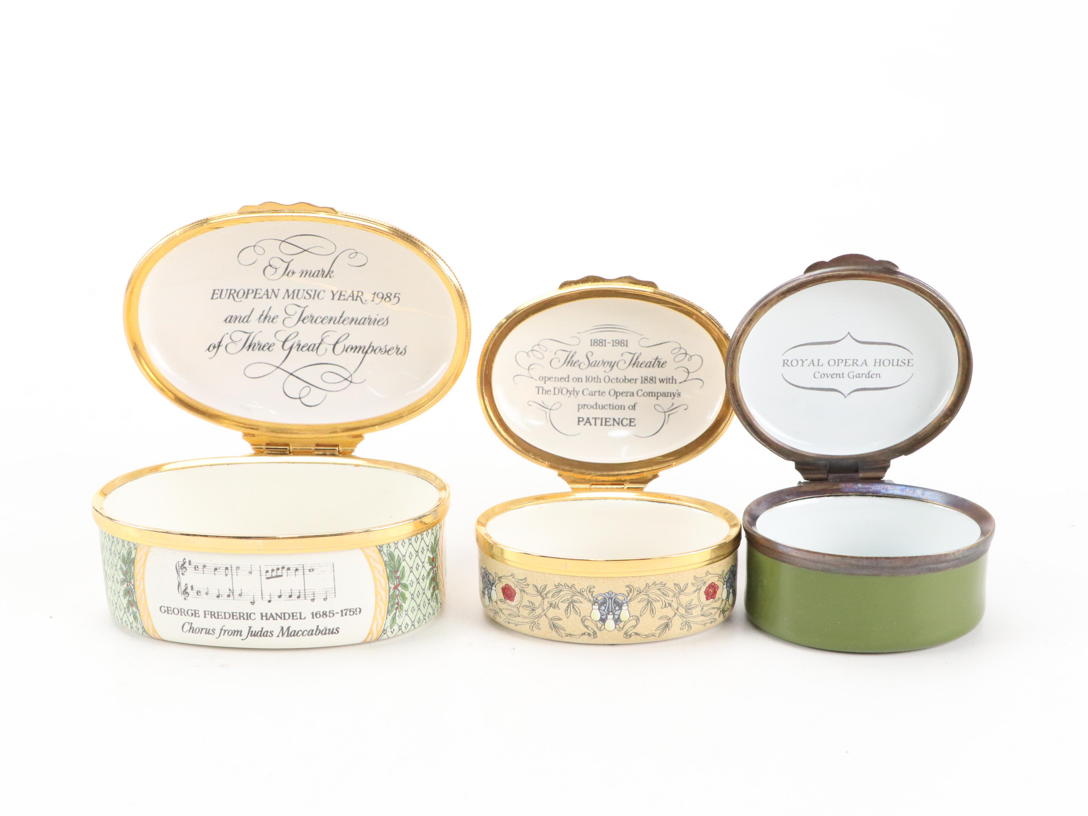 Halcyon Days Enamel Boxes Including Music Box and More