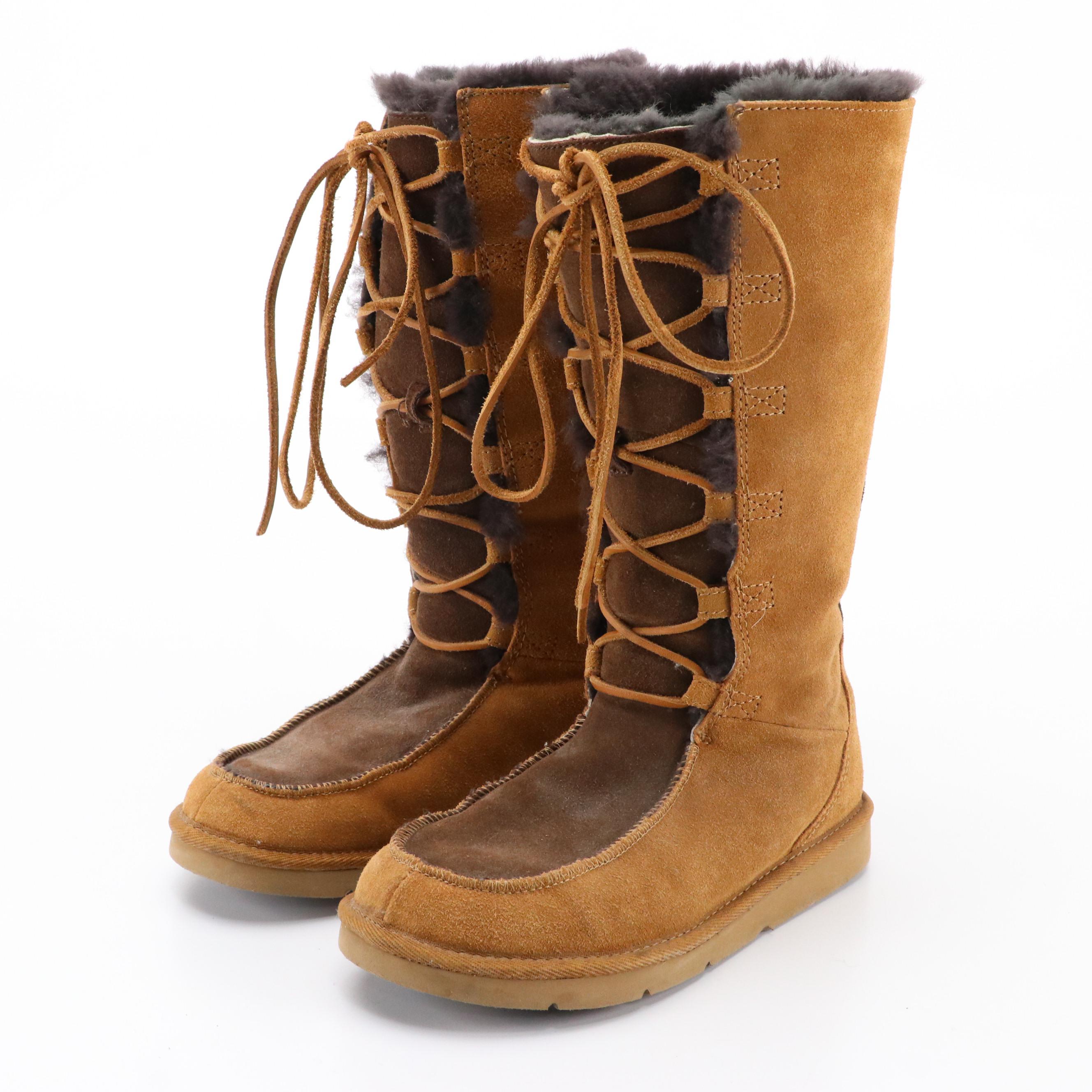 Ugg Suede and Sheepskin Lace-Up Boots