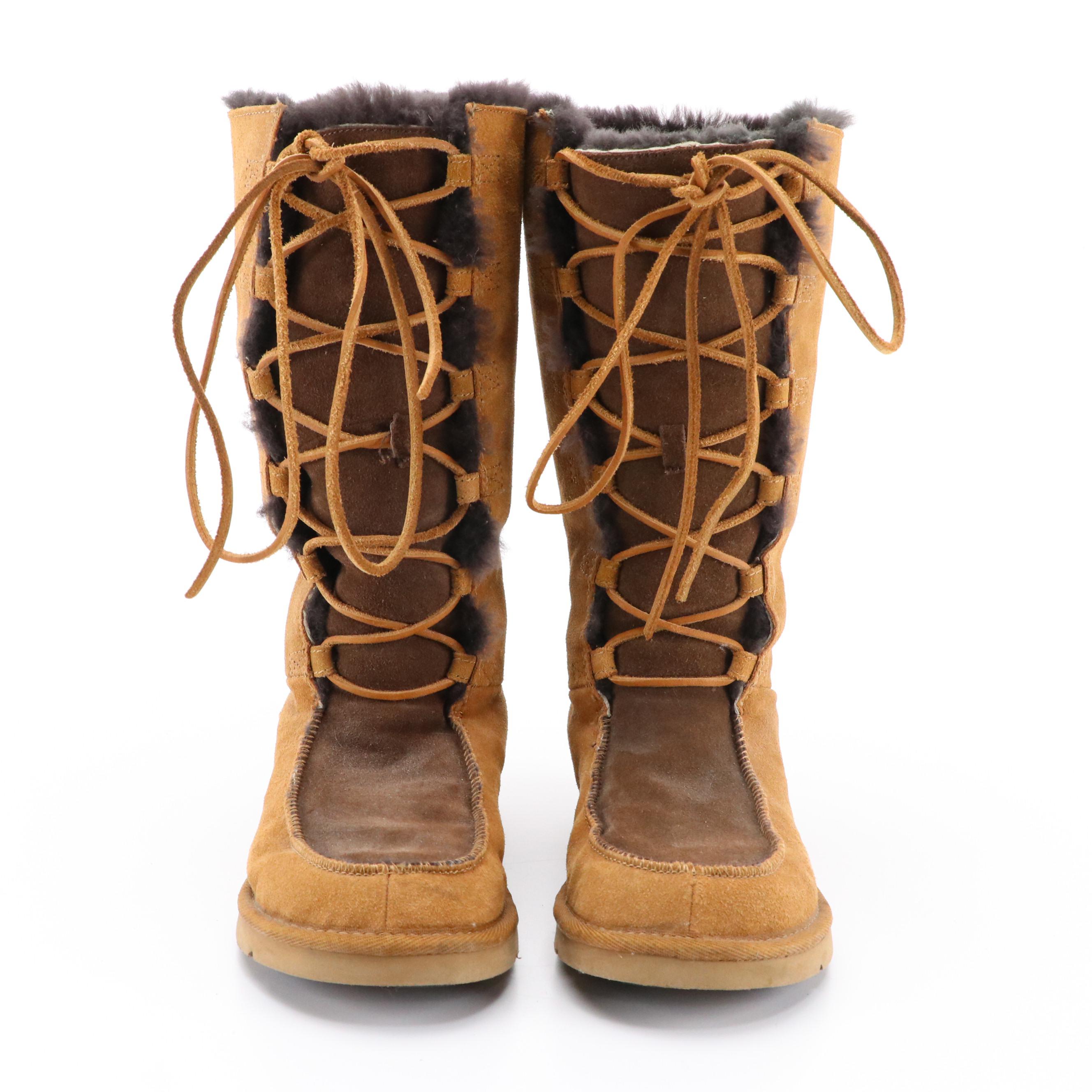 Ugg Suede and Sheepskin Lace-Up Boots