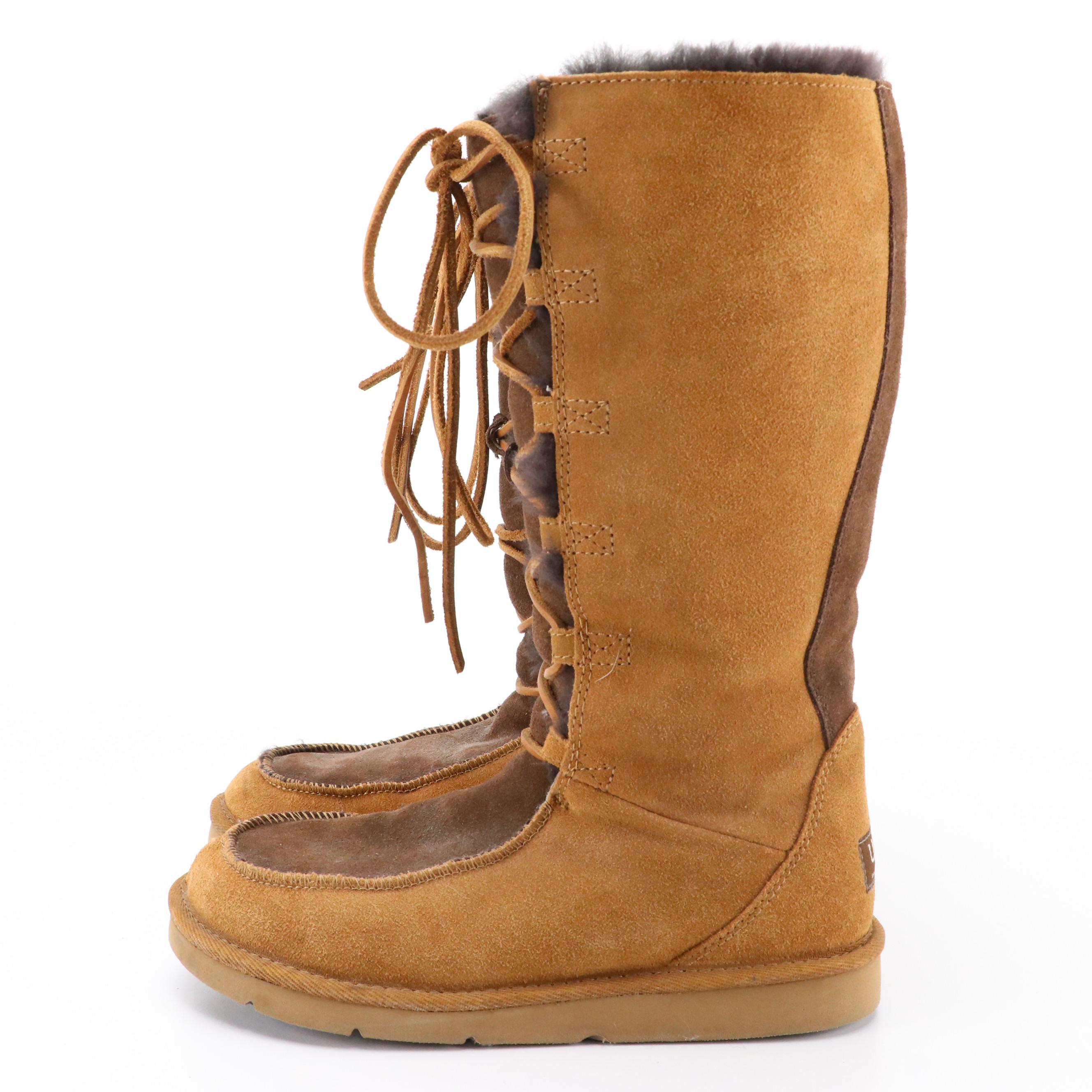 Ugg Suede and Sheepskin Lace-Up Boots