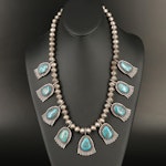 Sterling Southwestern Turquoise Bench Bead Necklace