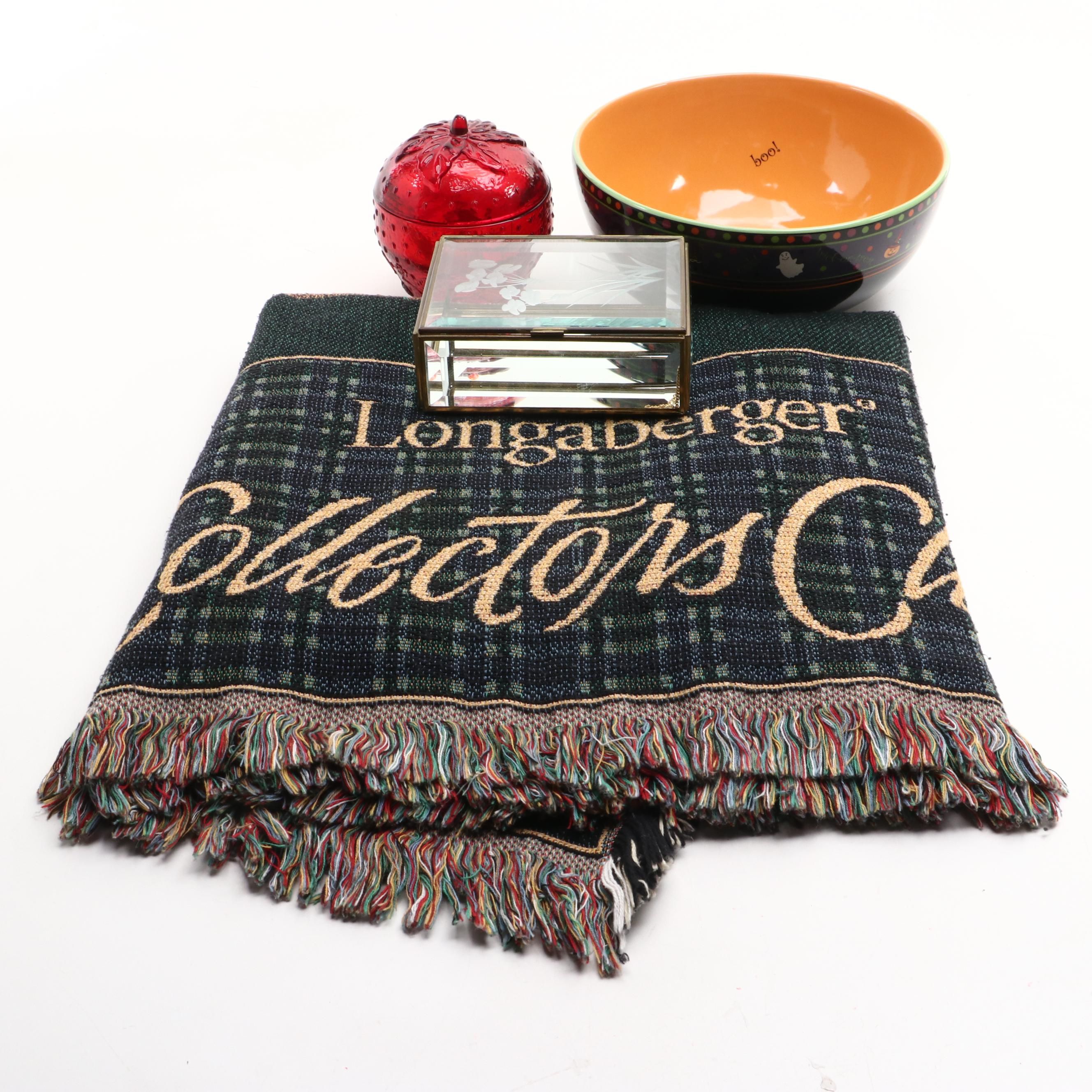 Longaberger "Collectors Club" Throw, Strawberry Jam Jar, BOO! Bowl and More