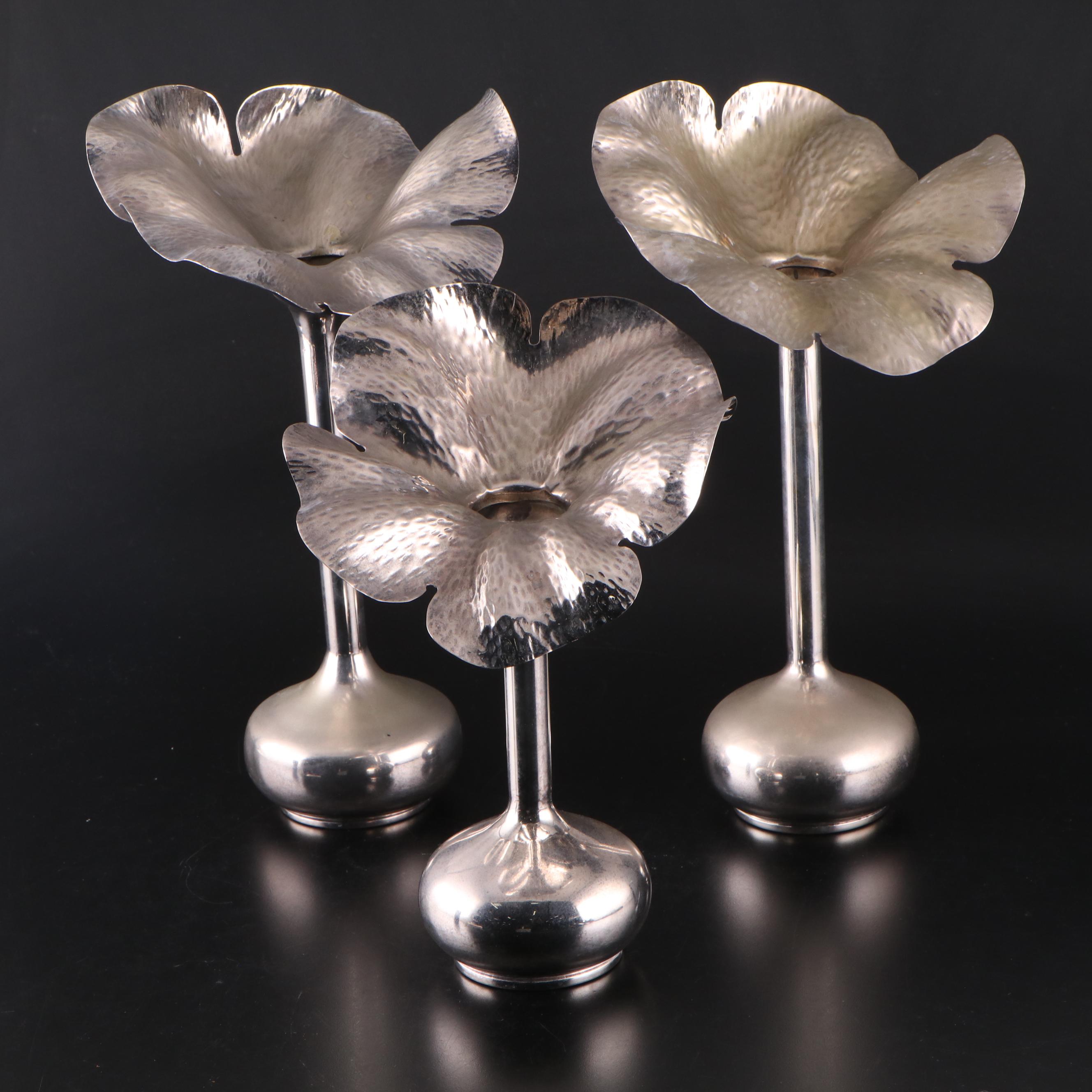 Brazilian and Other Silver Plate Flower Shaped Vases, Mid to Late 20th Century