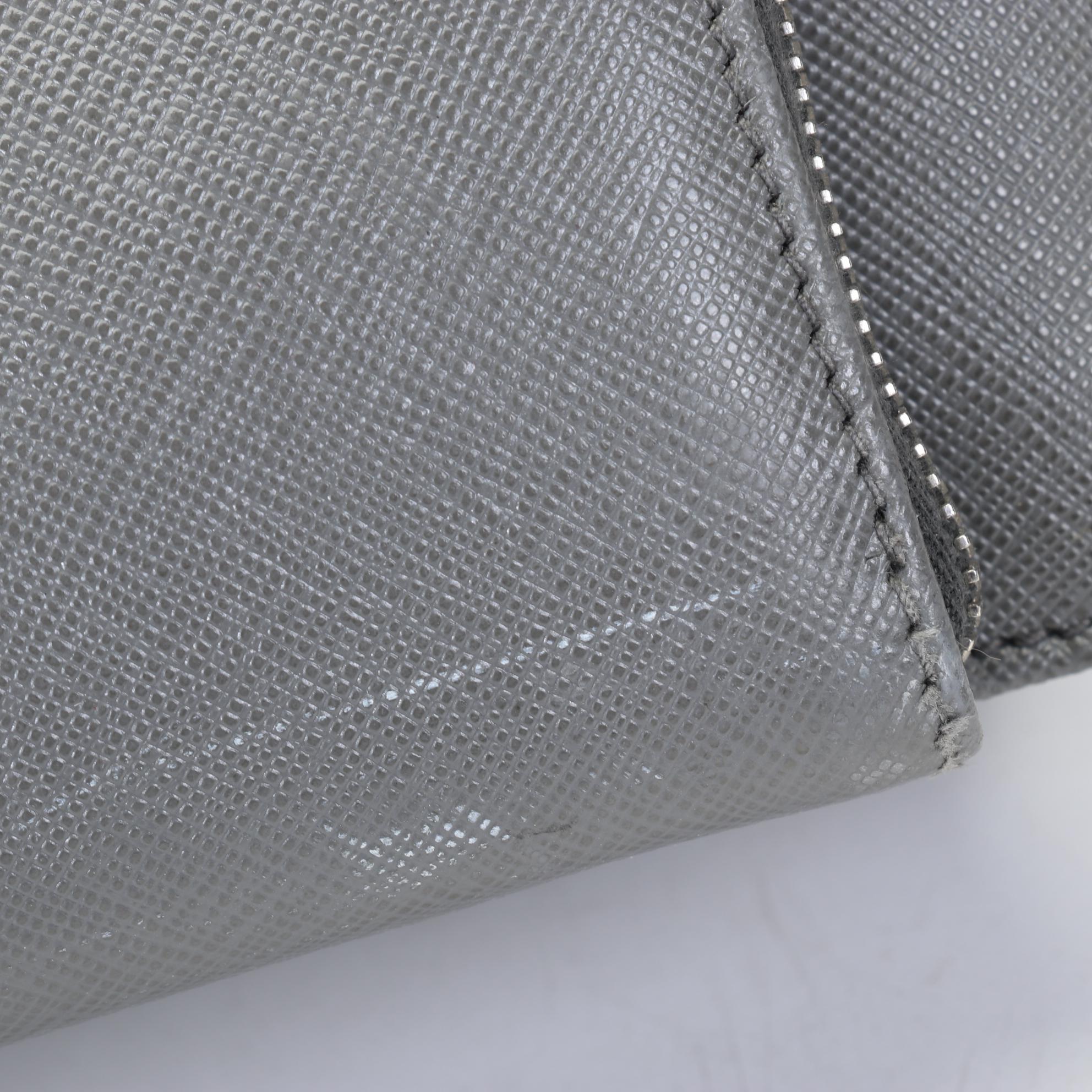 Prada Grey Saffiano Leather Travel Briefcase With Dust Cover and Box