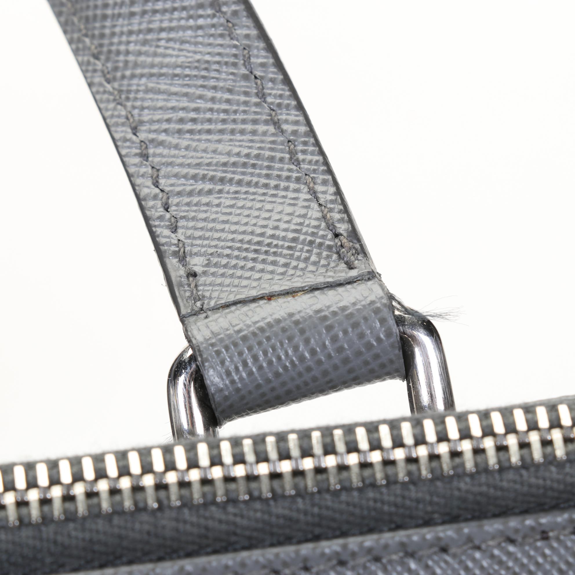 Prada Grey Saffiano Leather Travel Briefcase With Dust Cover and Box