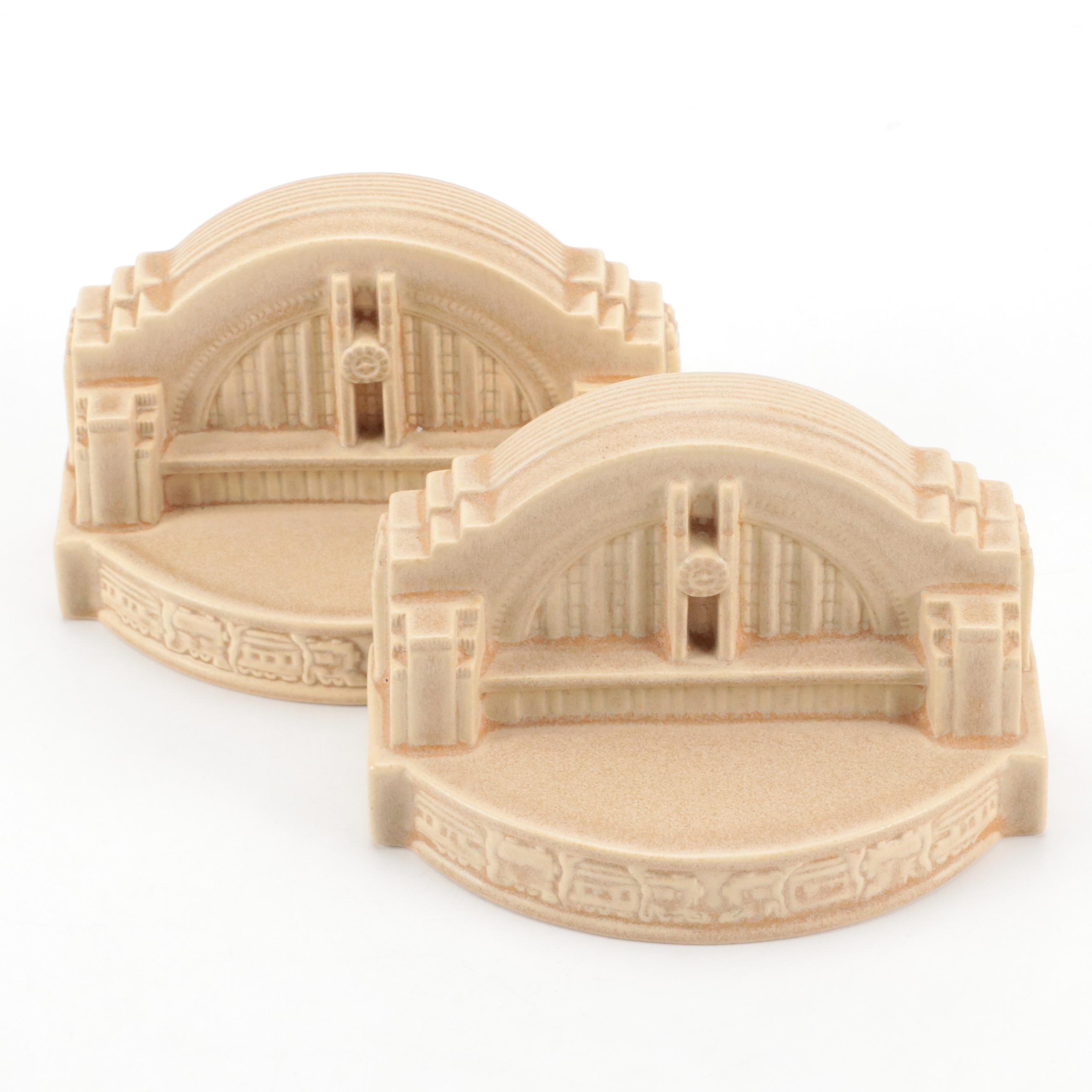 Rookwood  Pottery Ceramic Union Terminal Bookends, 2007
