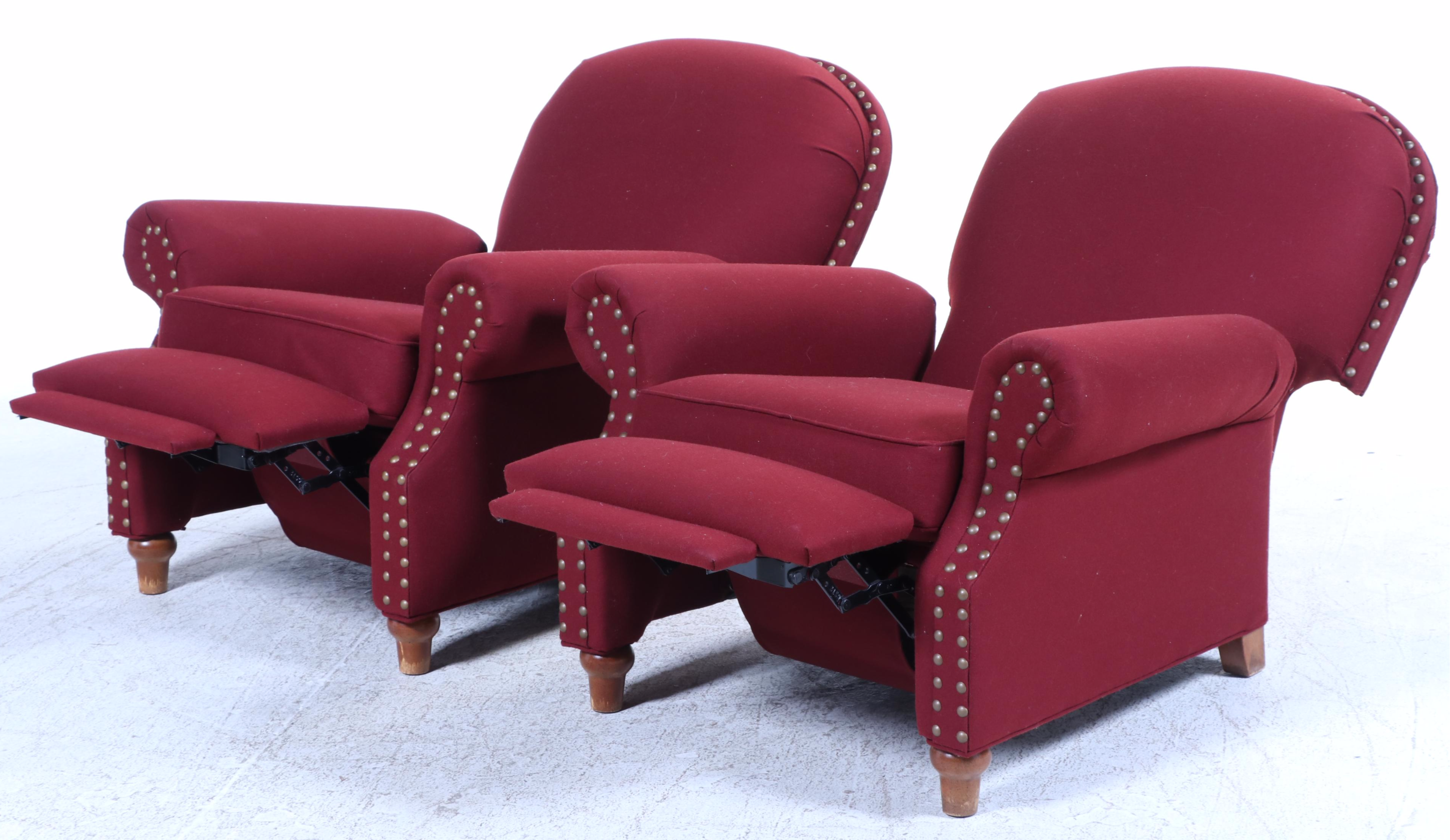 Pair of Sam Moore Furniture Custom-Upholstered Recliners with Nailheads