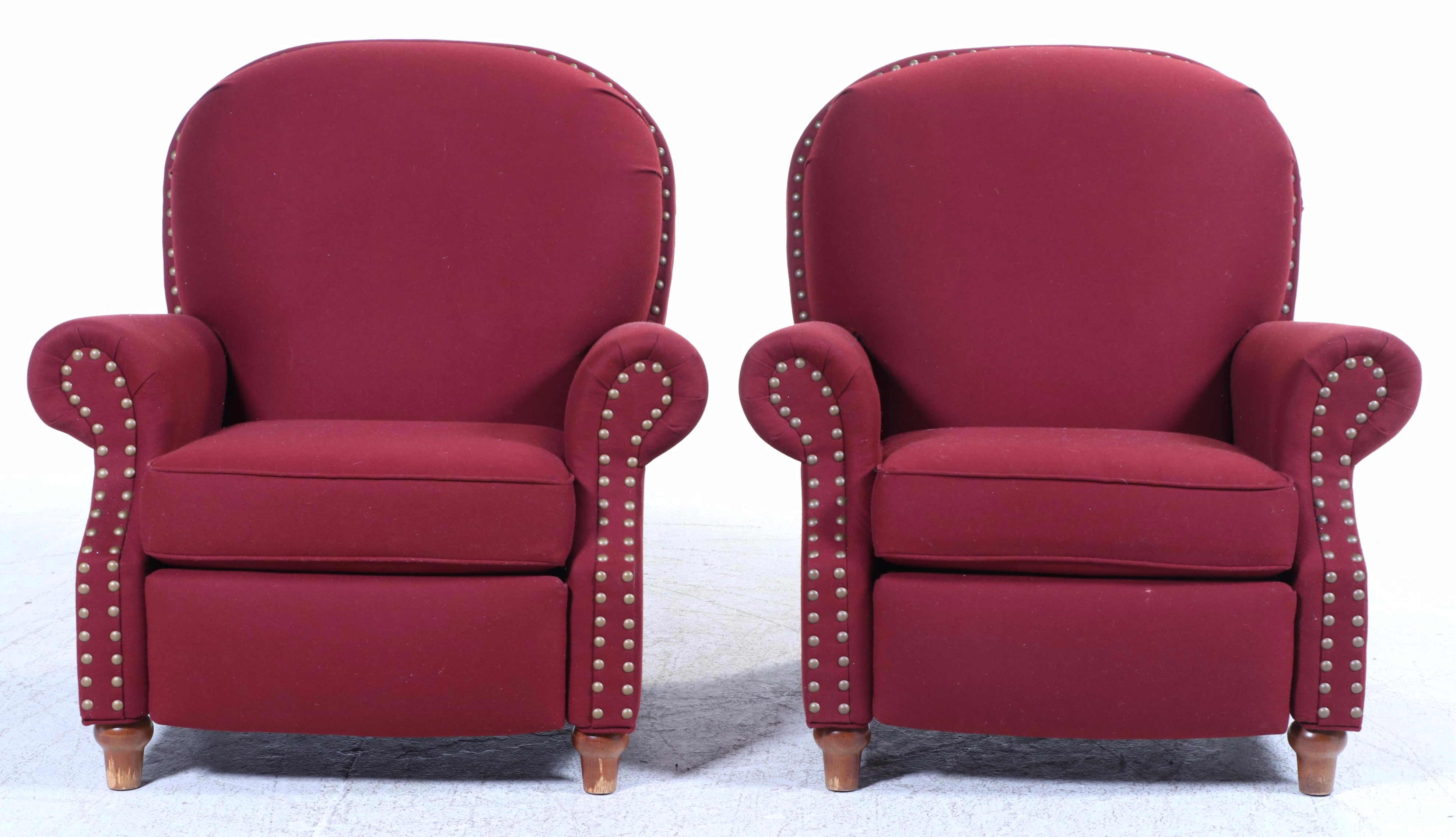 Pair of Sam Moore Furniture Custom-Upholstered Recliners with Nailheads