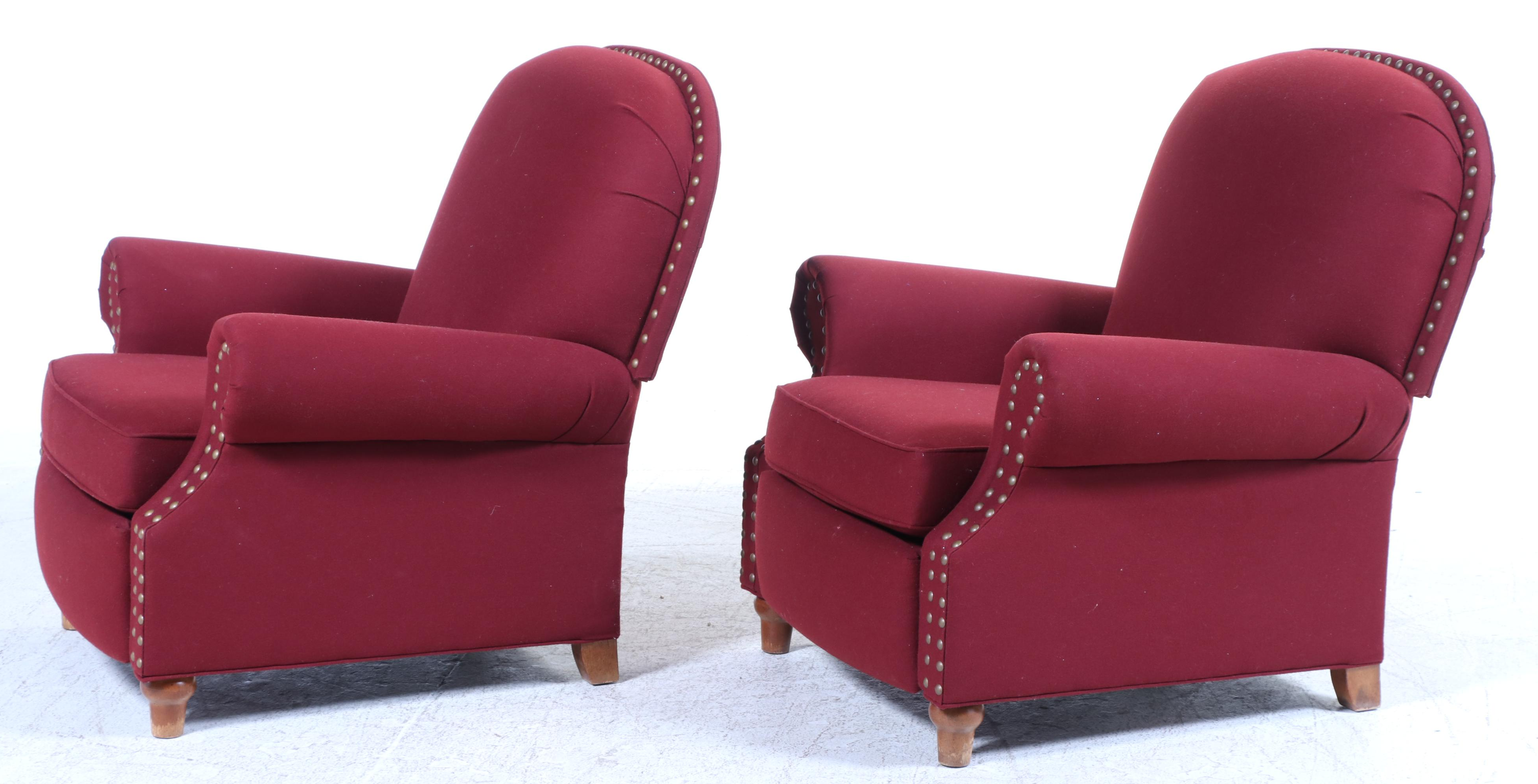 Pair of Sam Moore Furniture Custom-Upholstered Recliners with Nailheads