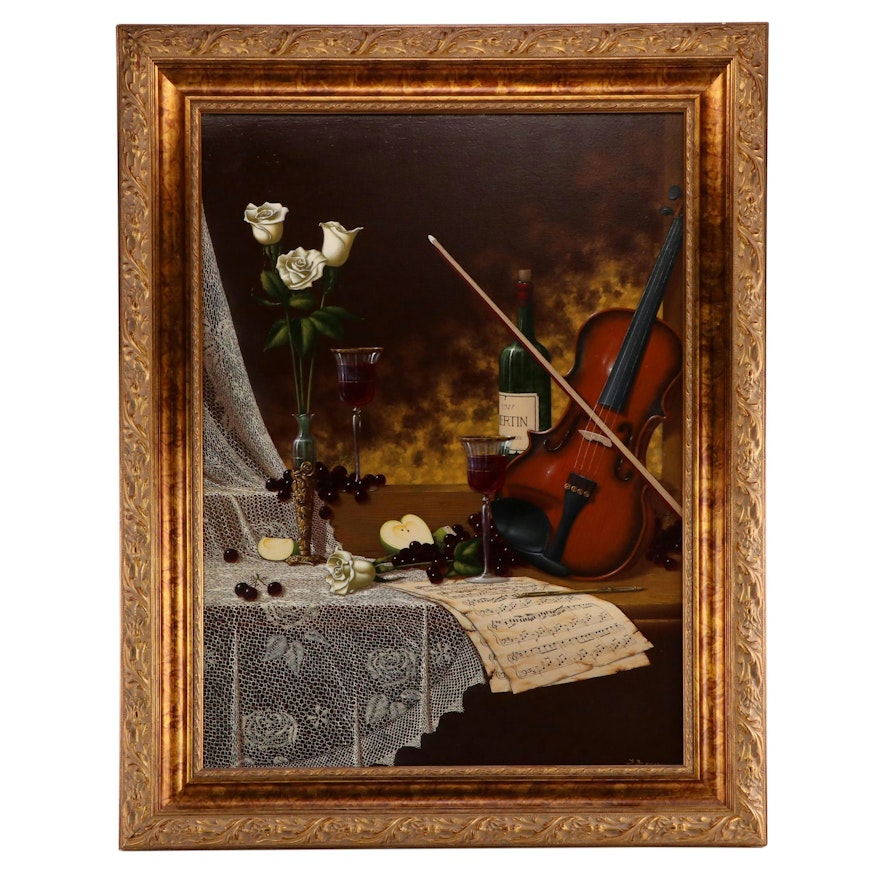 David Berger Still Life With Violin Oil Painting