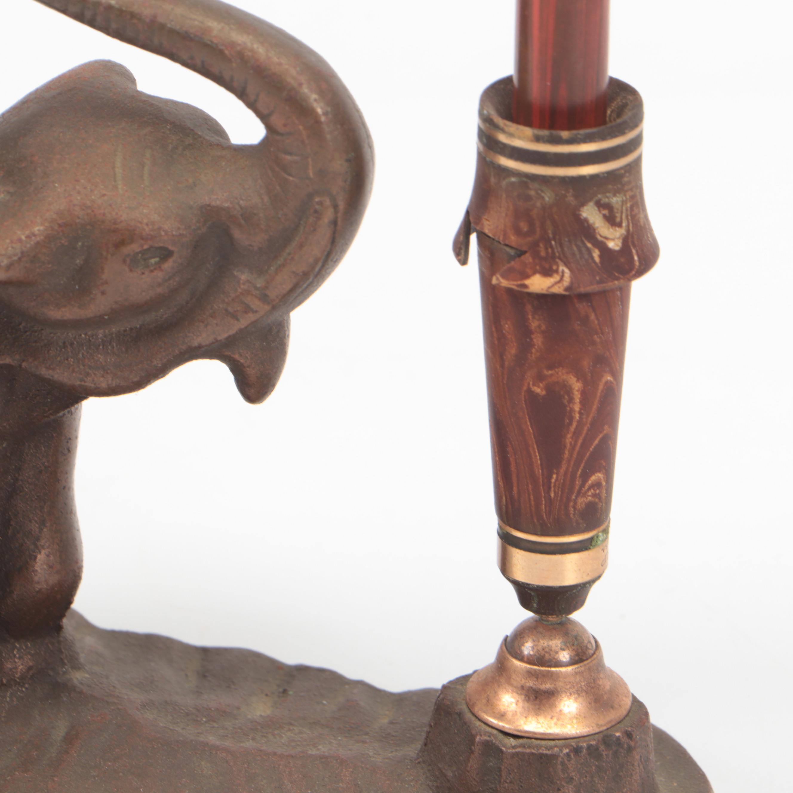 Wahl Bronze Elephant Desk Pen Set, Early 20th Century