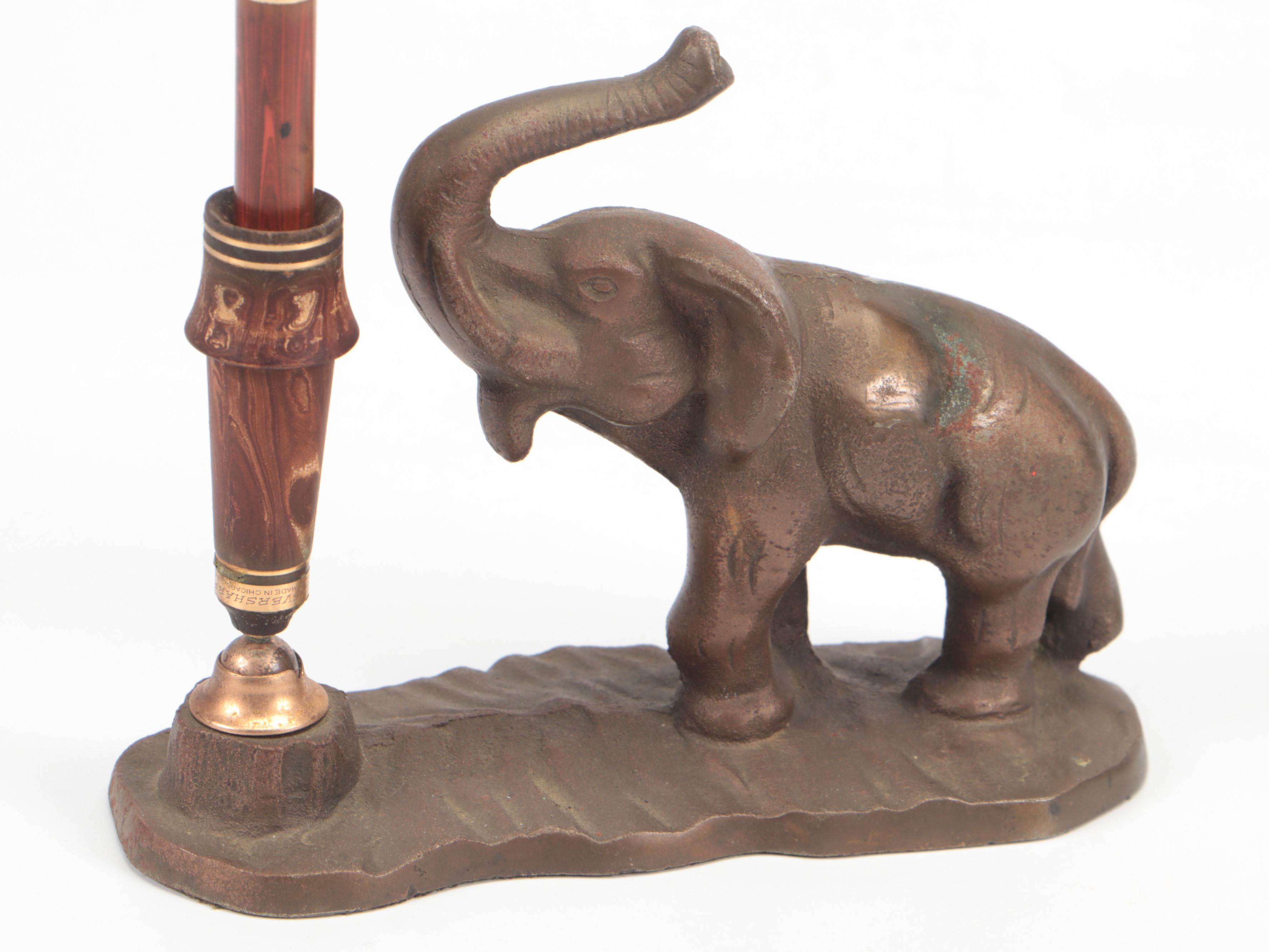 Wahl Bronze Elephant Desk Pen Set, Early 20th Century
