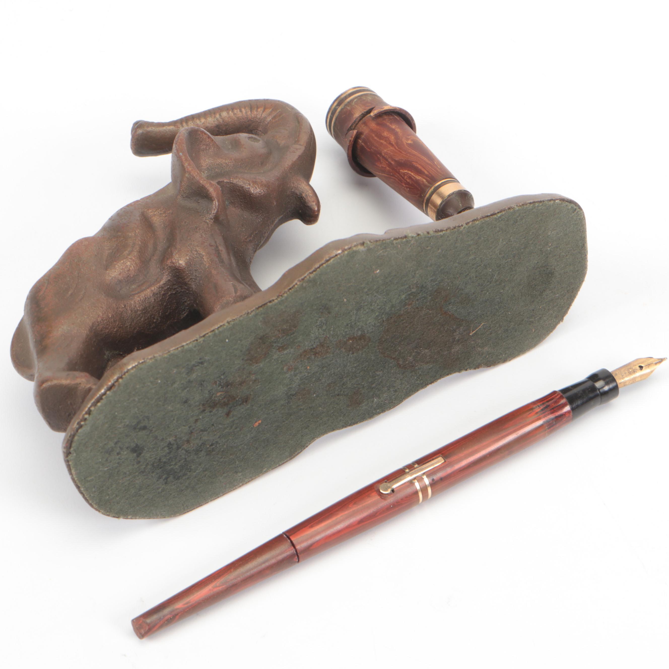 Wahl Bronze Elephant Desk Pen Set, Early 20th Century