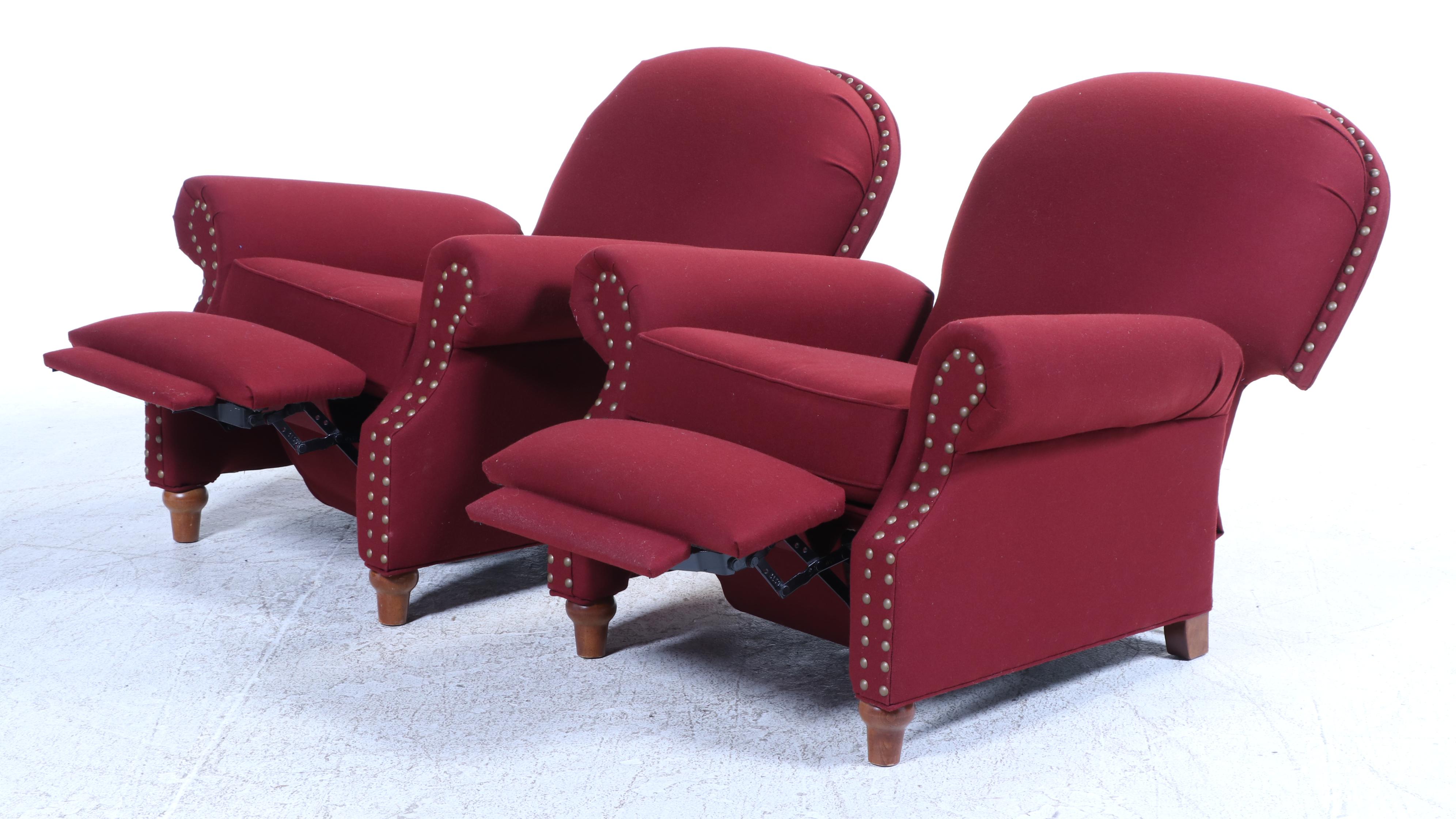 Pair of Sam Moore Furniture Custom-Upholstered Recliners with Nailheads