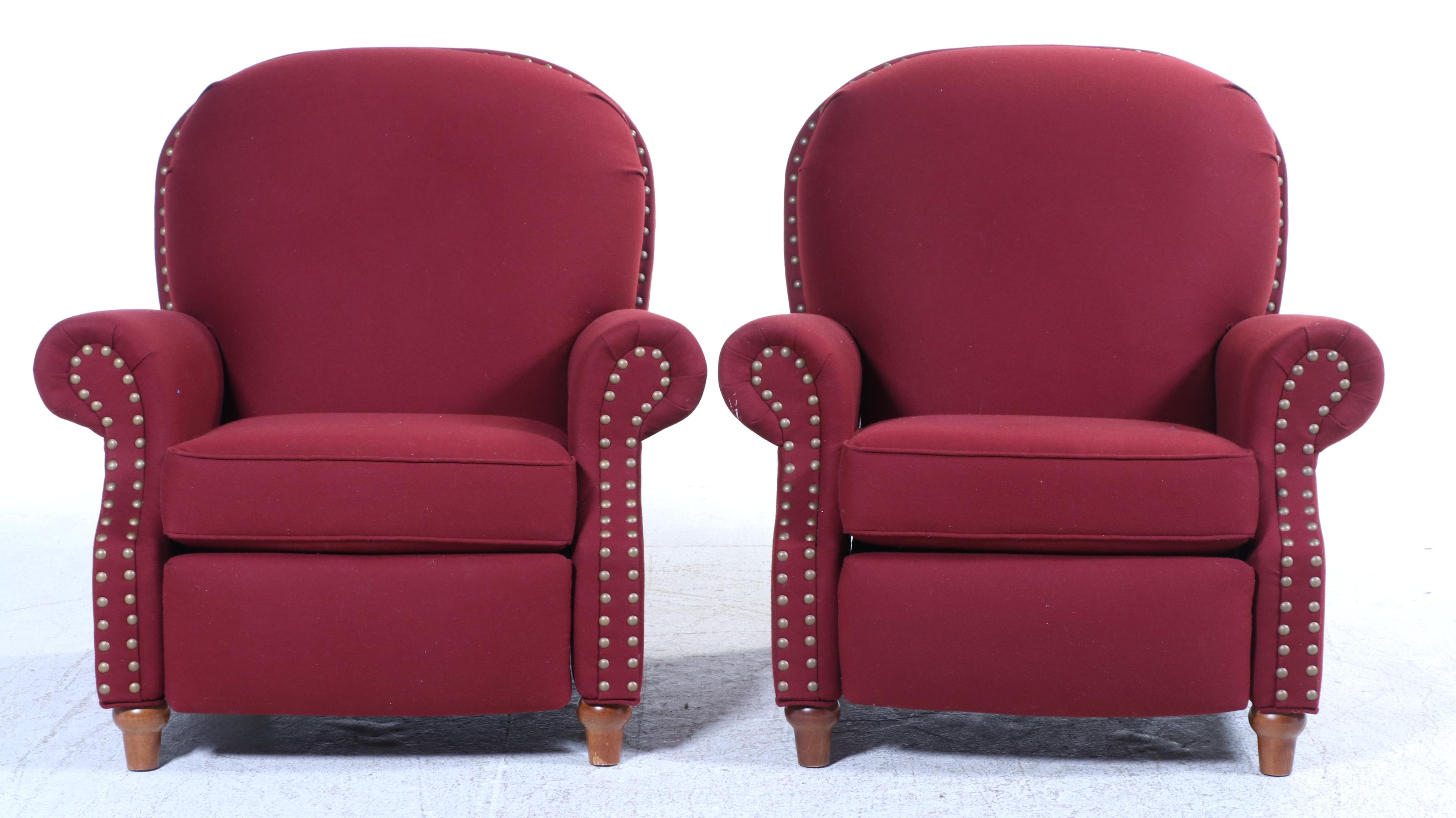 Pair of Sam Moore Furniture Custom-Upholstered Recliners with Nailheads