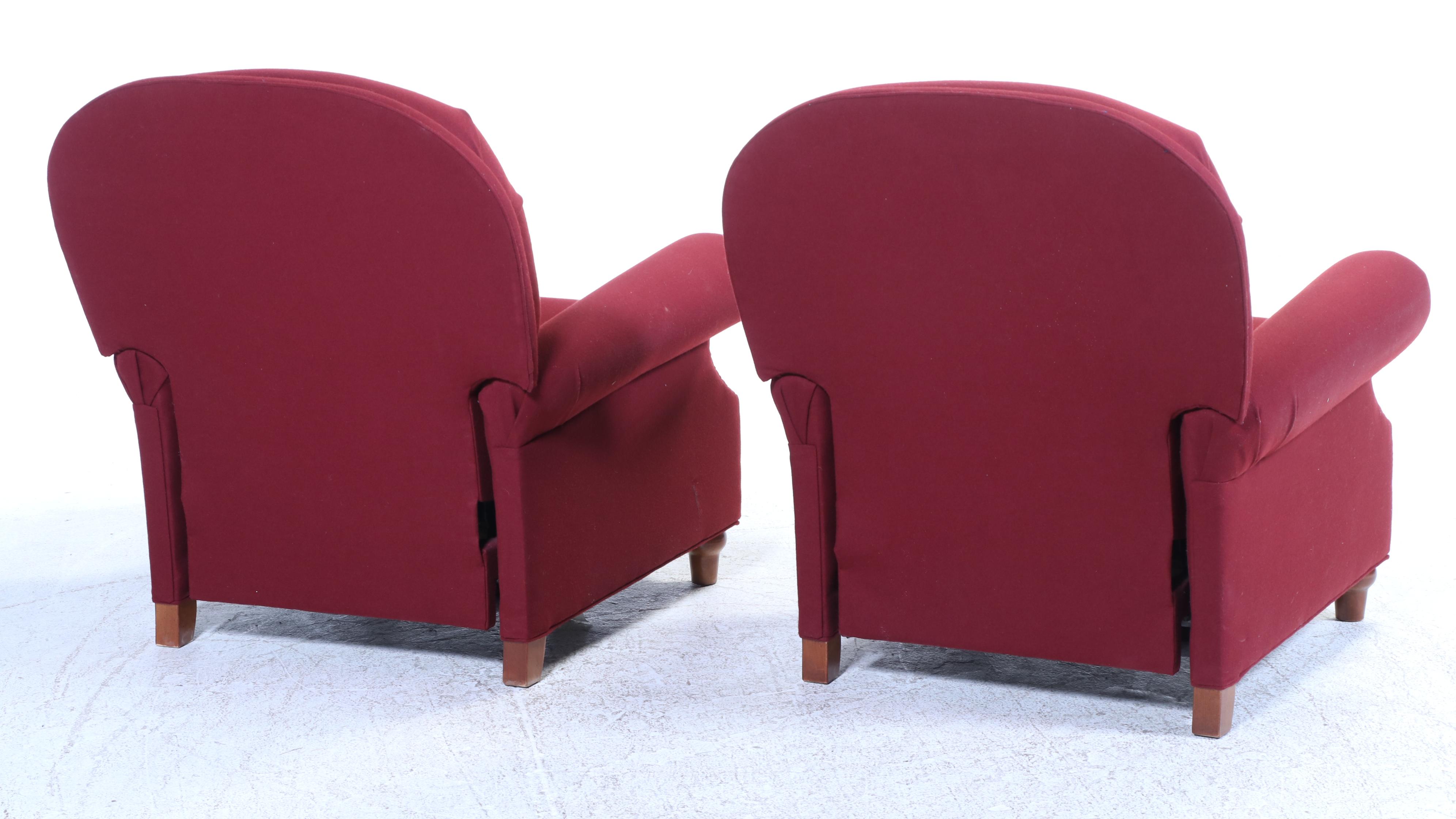 Pair of Sam Moore Furniture Custom-Upholstered Recliners with Nailheads