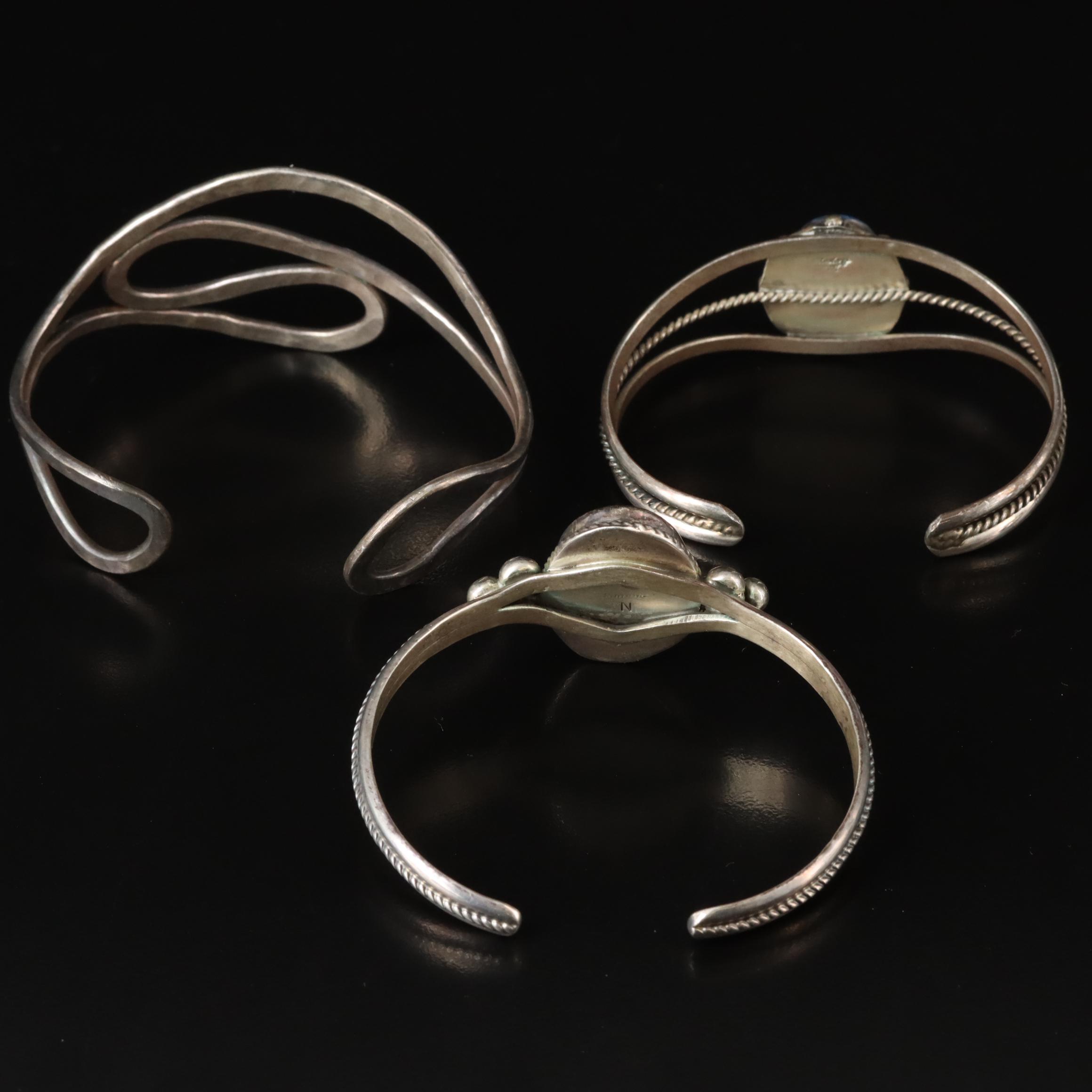 Sterling, Lapis Lazuli, Mabe Pearl Cuff Bracelets